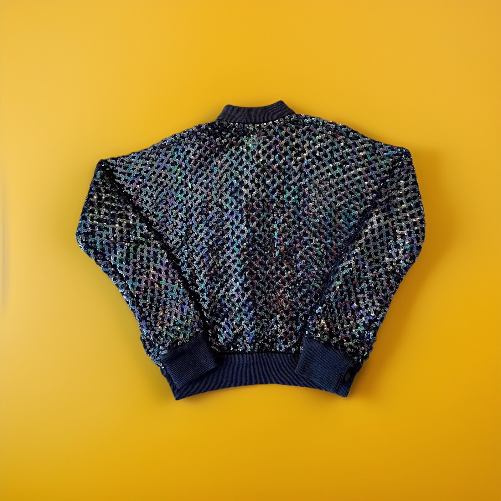 Anthony Muto AM/PM Multi-Sequined ~Sweater Shrug~Blue Button Front Size M/L VTG