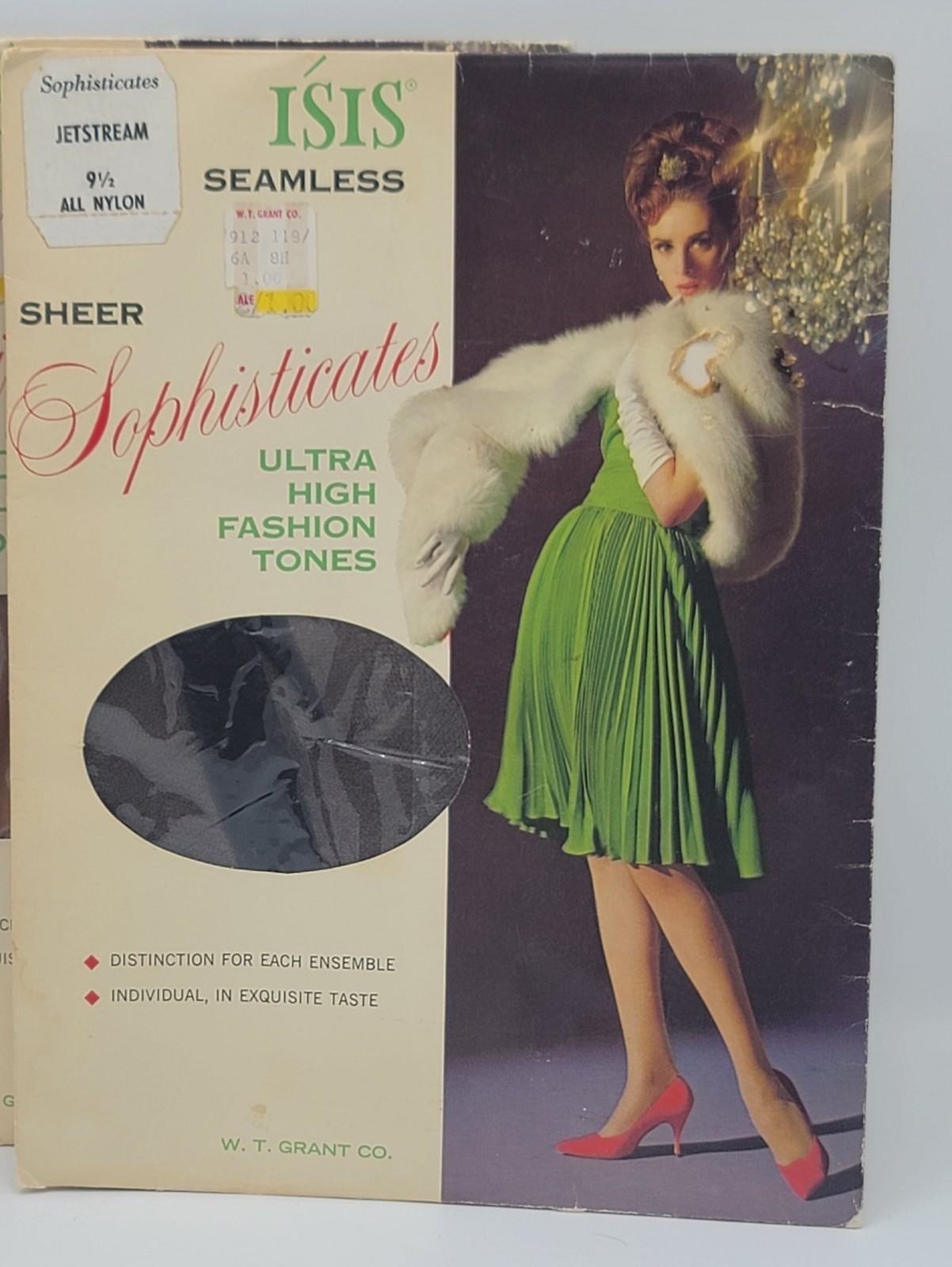 Nylon Garter Stockings 60s, 2 Pair 9.5, Tea Rose & Jetstream, Isis Sophisticates