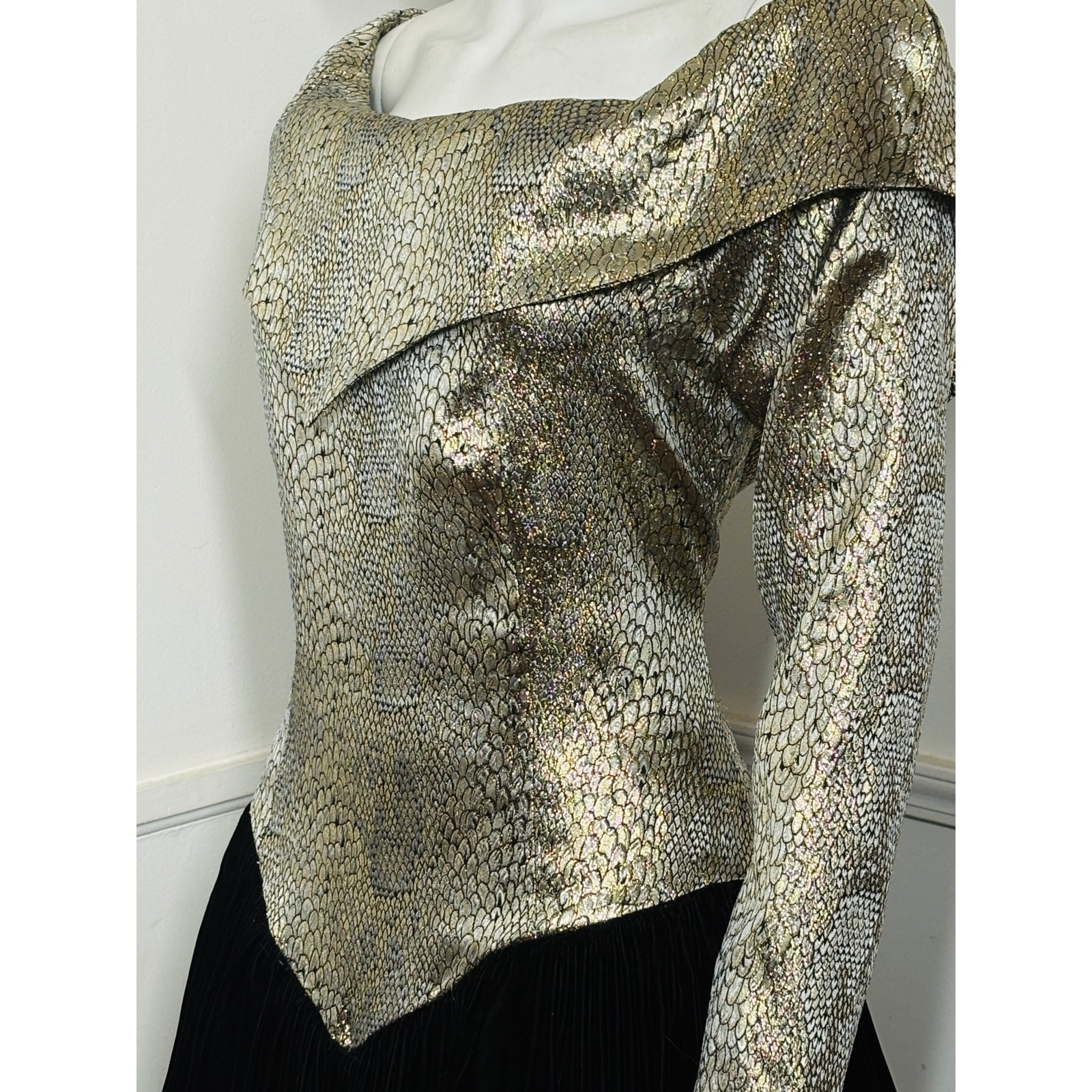 Large 1980s Vintage Snake Print Brocade and Velvet Formal Gown