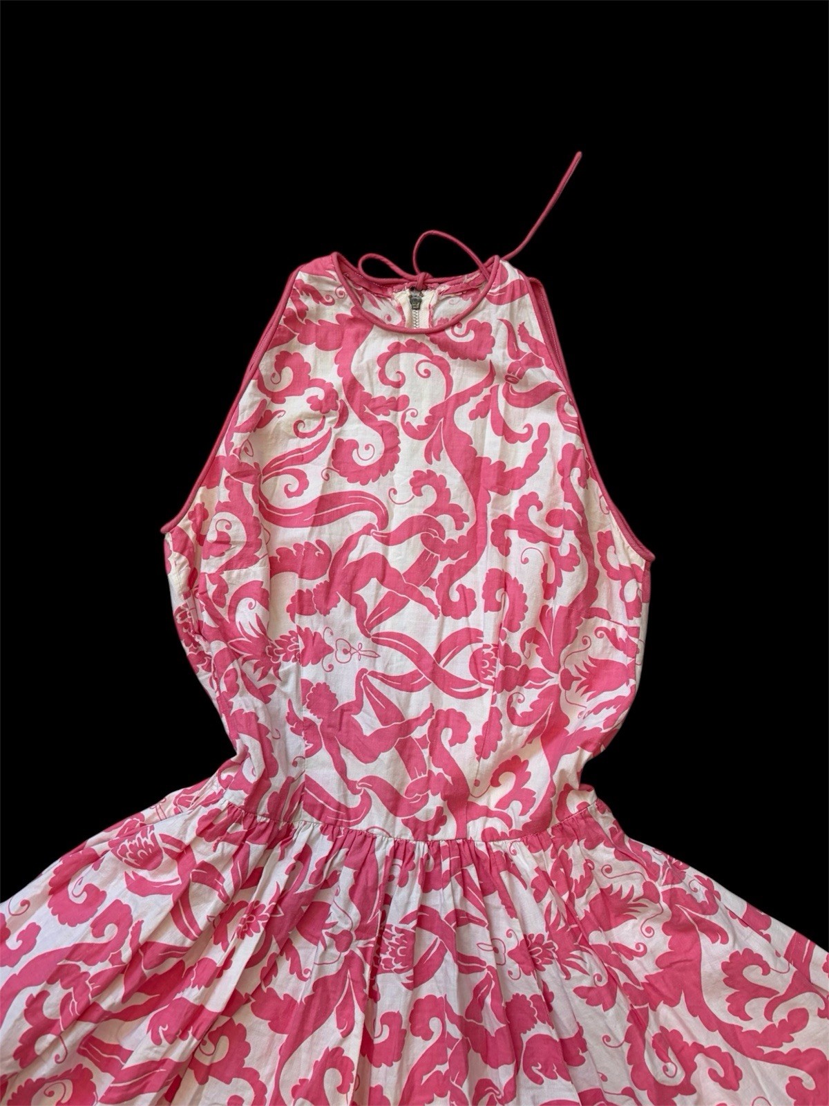 Vintage 1950s Novelty Print Dress Cupid Size Xxs Pink And White XS Pockets Women