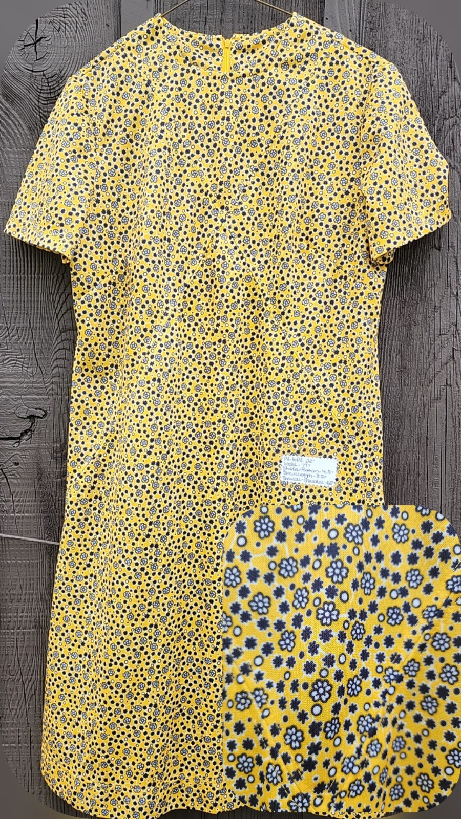 70s Handmade Yellow Small Floral Double Knit Polyester Dress – Womens L-XL Vtg