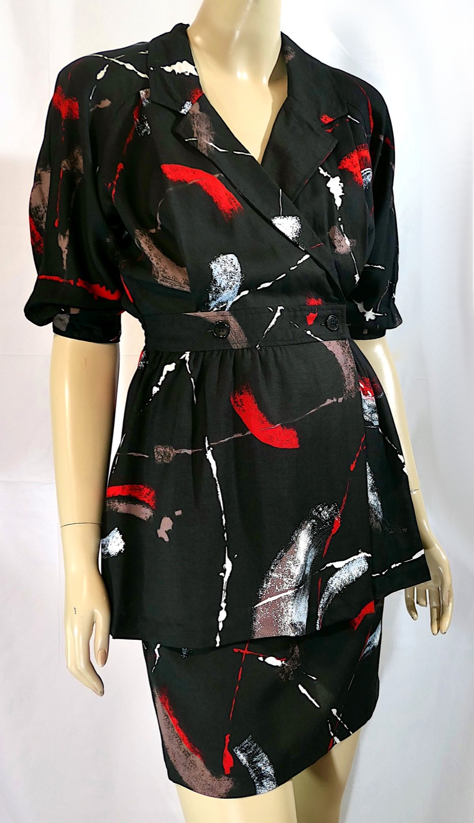 Retro Mod Chic Vintage 80s Abstract Splash Coco California Skirt Long Top Set S