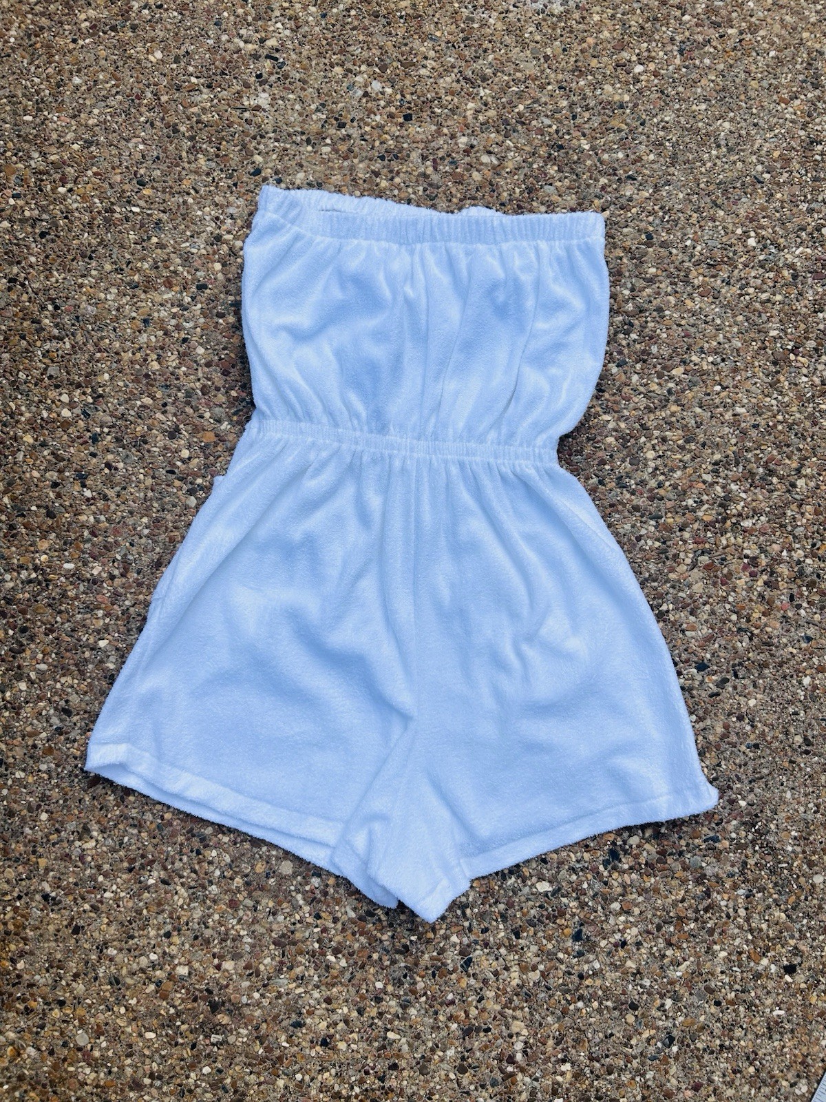 VTG 70s White Terry Short Romper CoverUp Strapless Halter Beth Michaels Medium