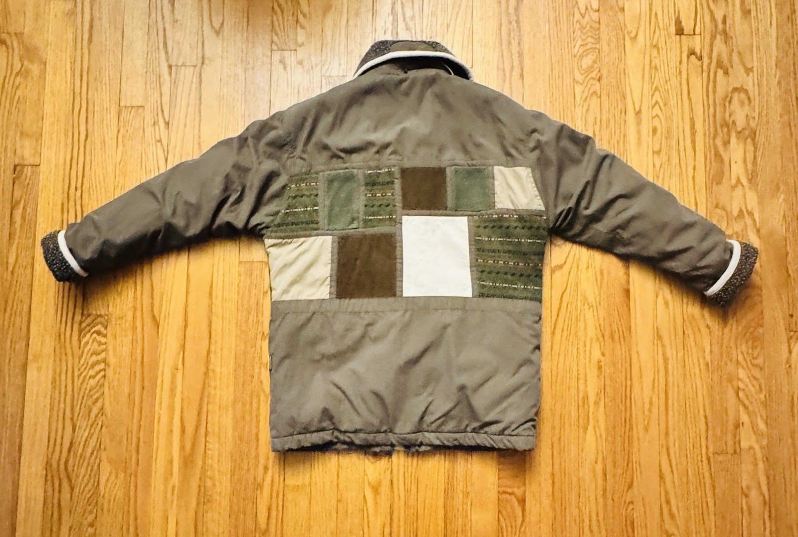 Vintage IZZI Patchwork Corduroy Sweater Olive Green Jacket Large Full Zip Snaps