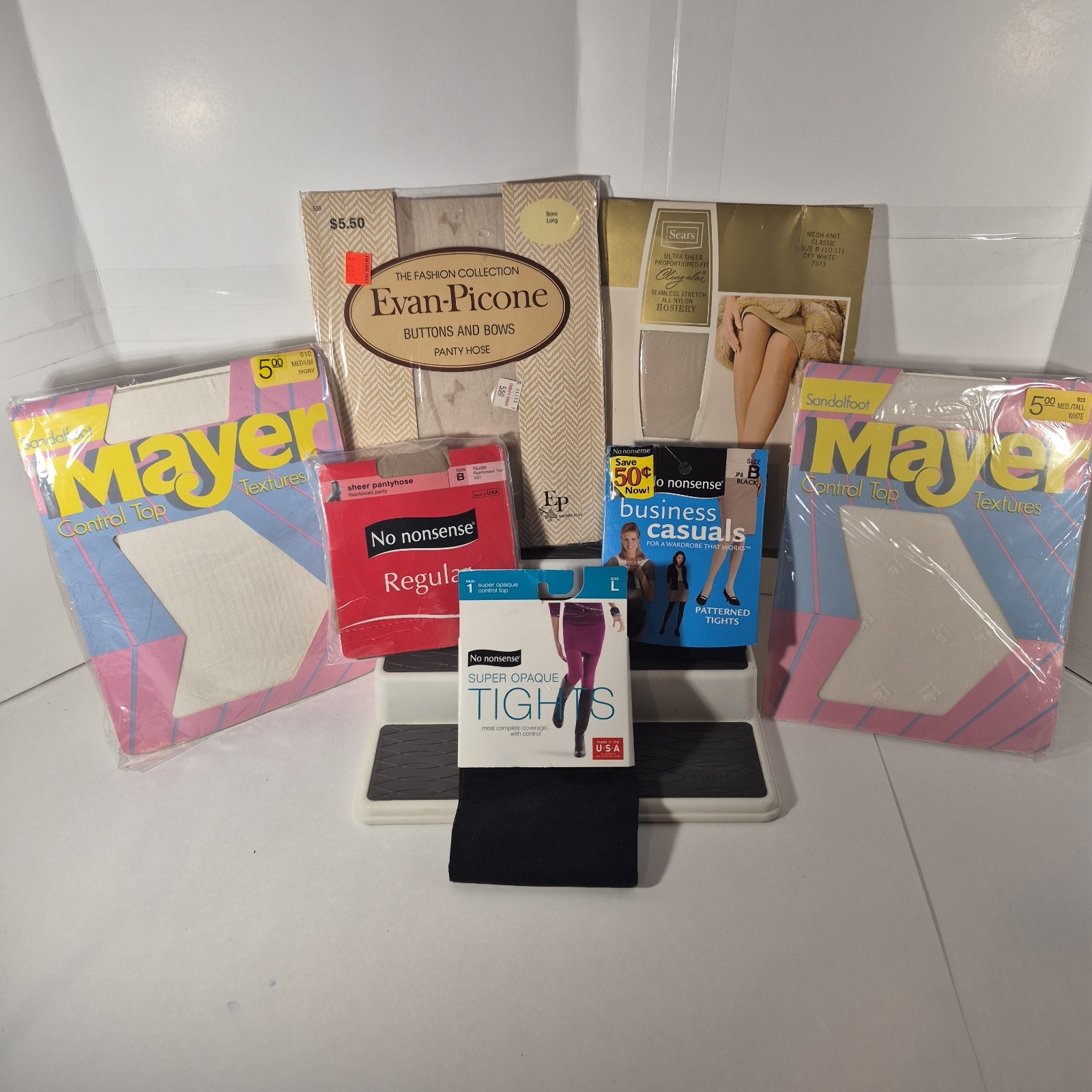 Pantyhose Lot of 7 Mixed Brand No Nonsense, Sears, EP, & Mayer (Size B & Large)