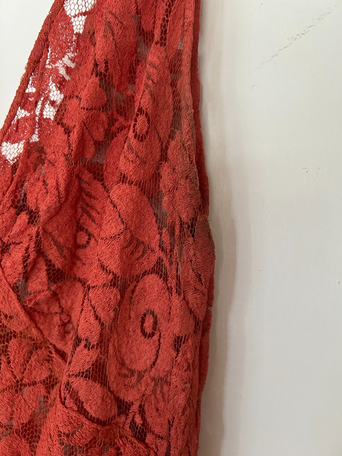 Vintage 30’s long coral lace sleeveless dress matching fur trim lace cape XS-S