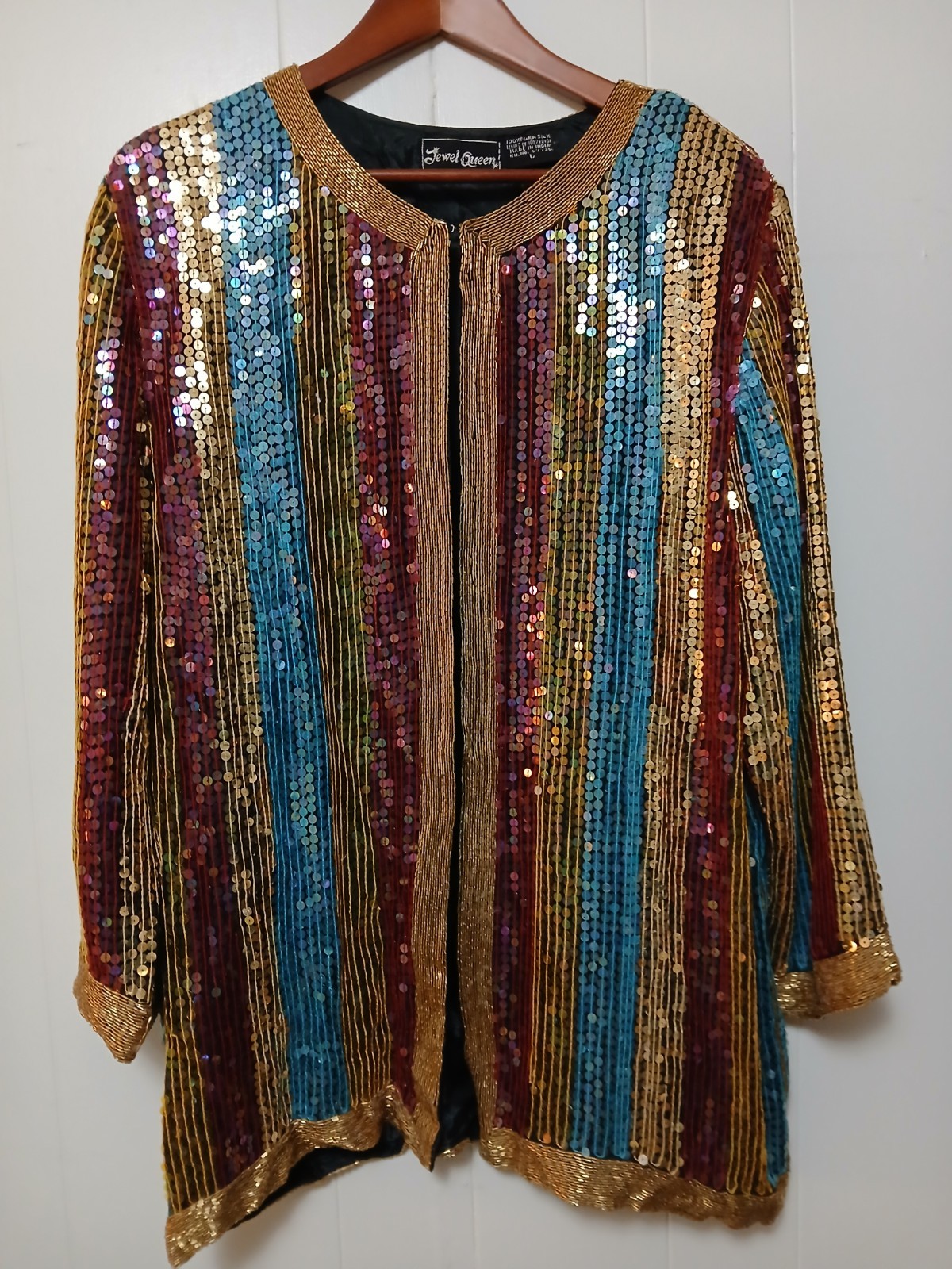 Vintage Jewel Queen Sequin Cardigan 100% Silk Large India Wedding Bridal Top