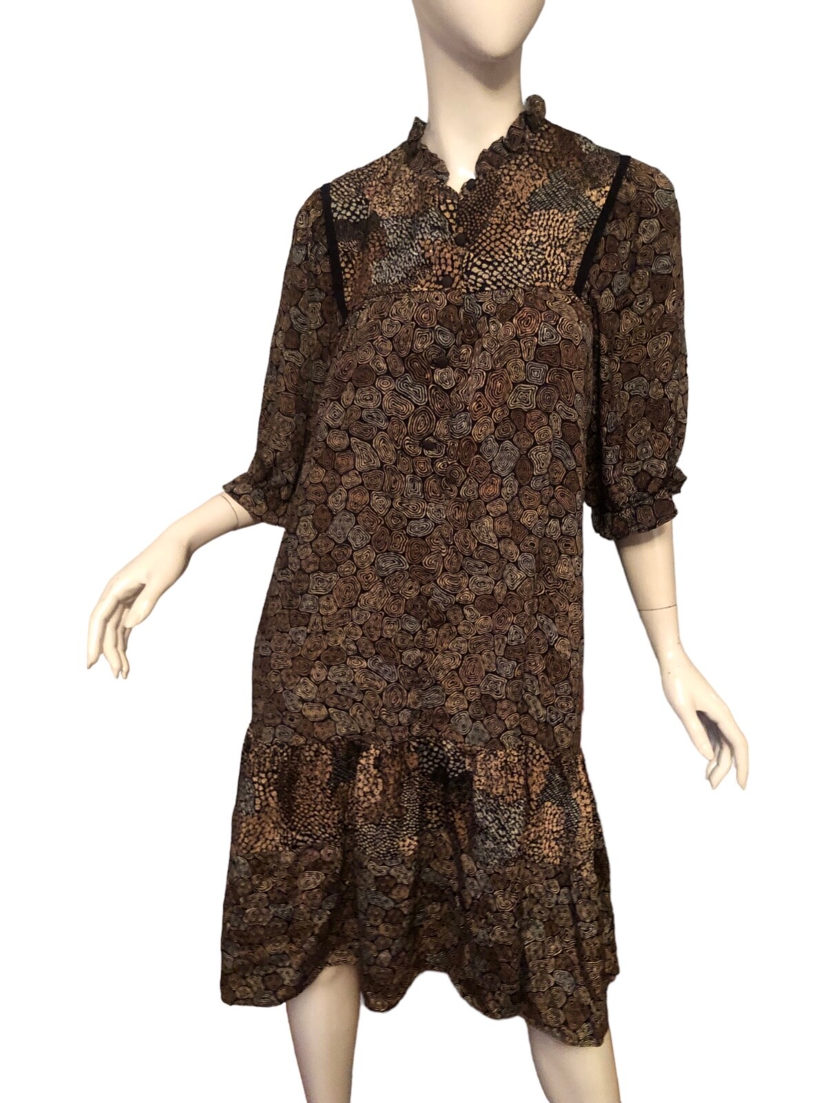 Vtg 70s 80s NATURALLY PETITE Dress S M Art FLORAL PATCHWORK Ruffle COTTAGECORE