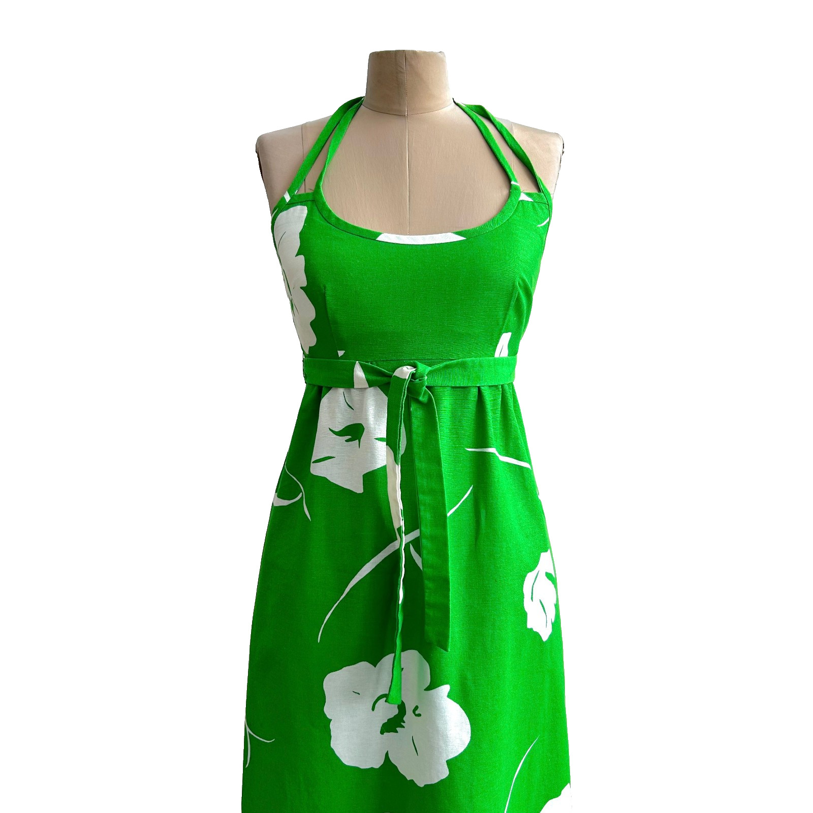 Vintage 1960s 70s MALIA of Honolulu Hawaii Mod Preppy Maxi Halter Dress sz XS S