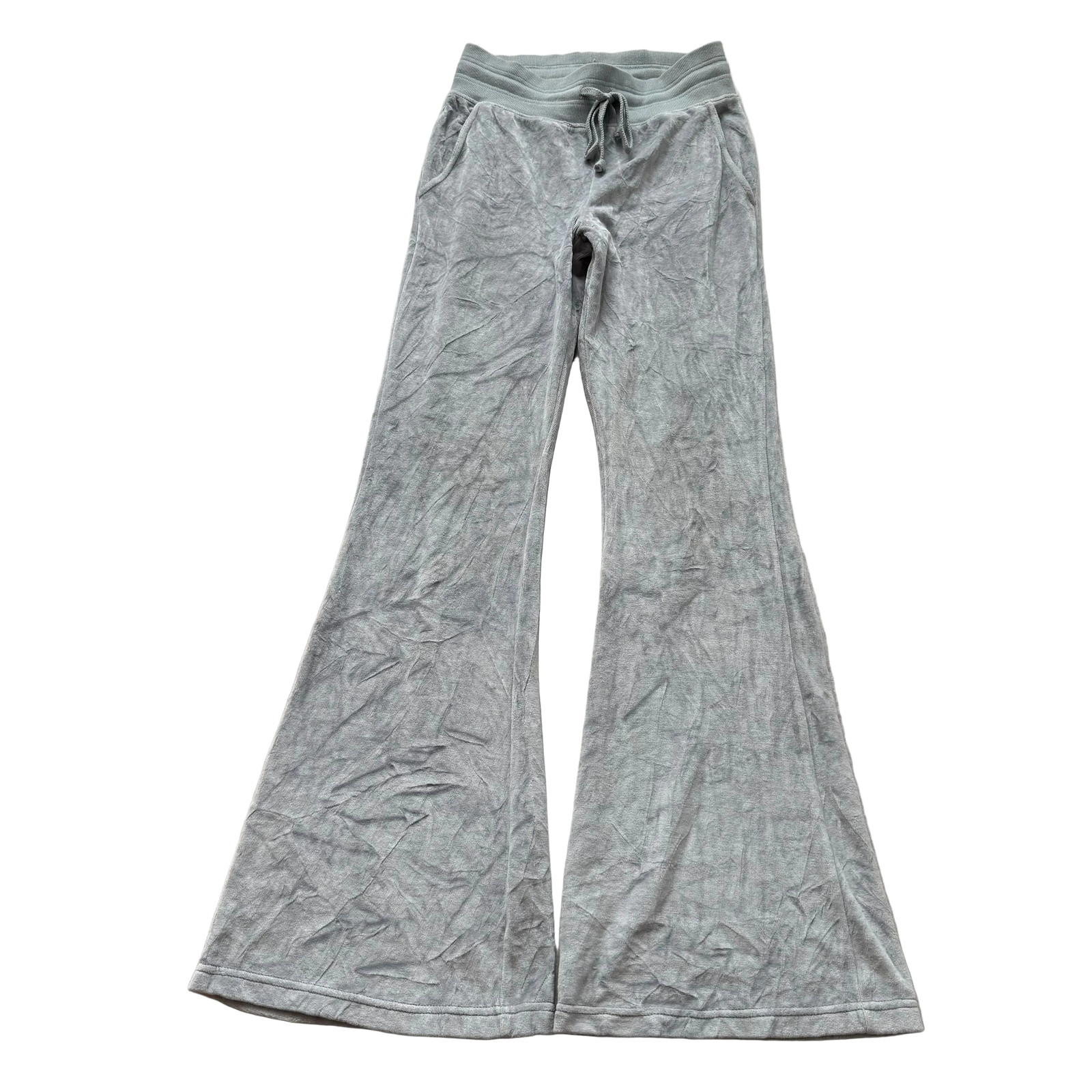 Vintage Juicy Couture Women Gray Velour Flared Leg Track Pants Drawstring Size S