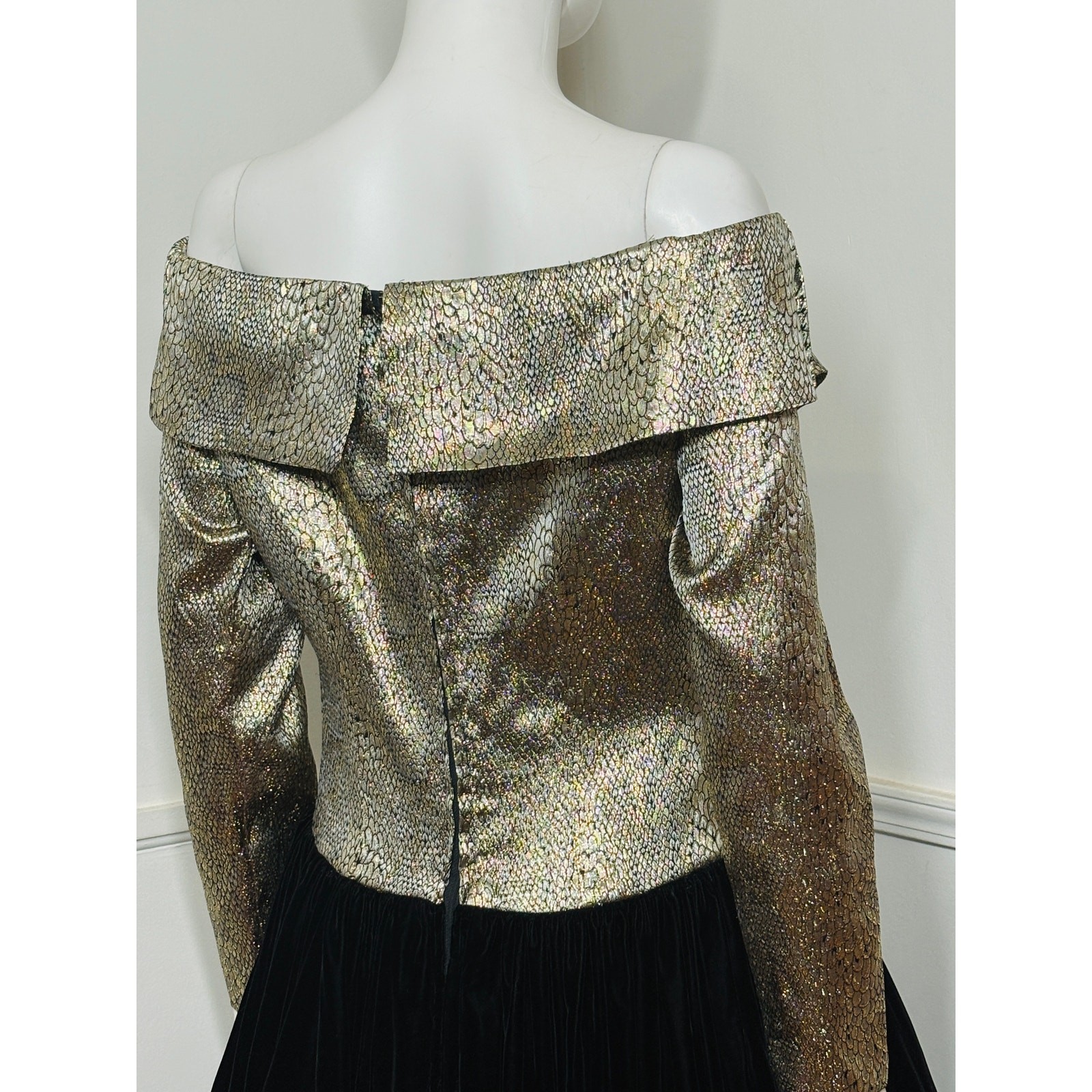 Large 1980s Vintage Snake Print Brocade and Velvet Formal Gown