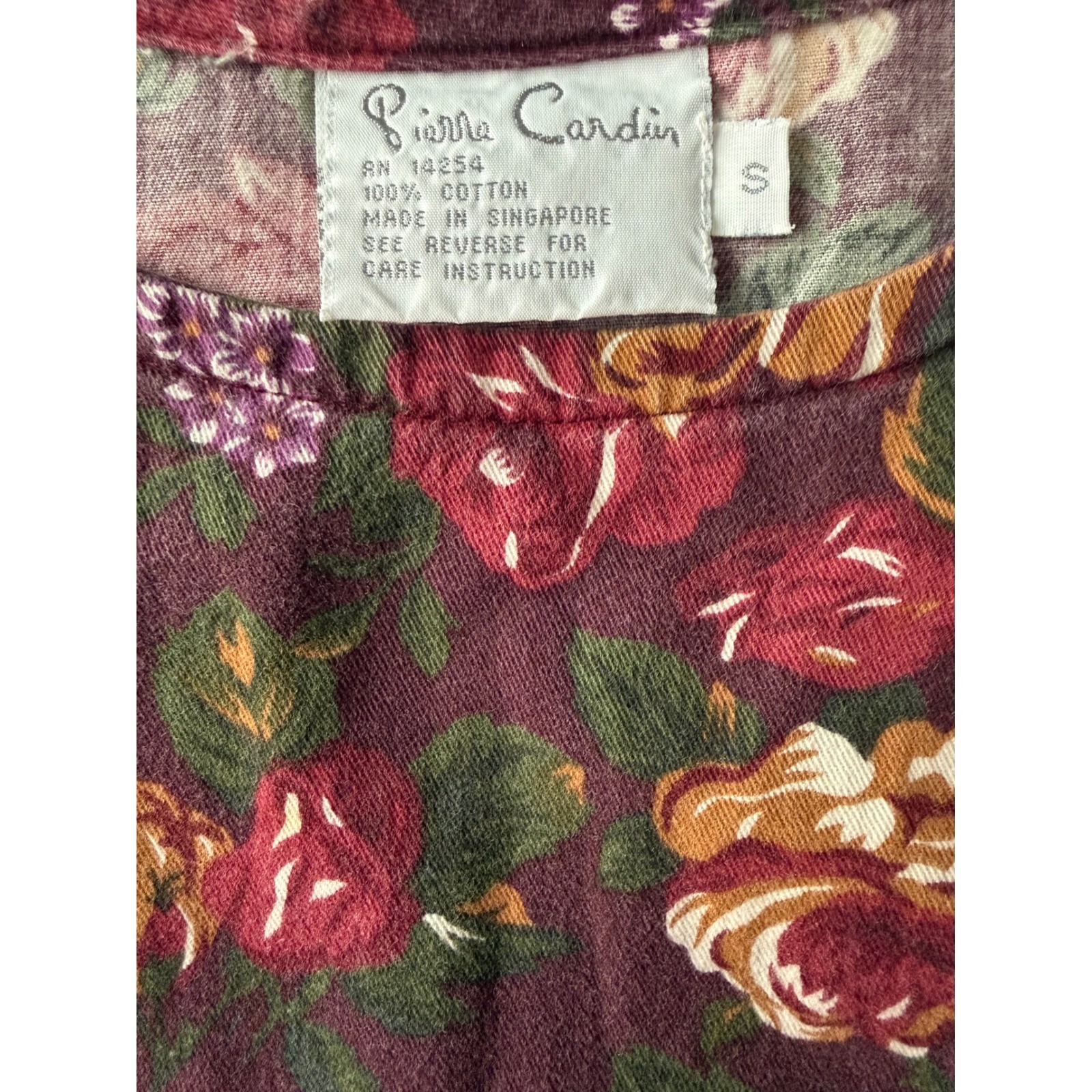 Vintage Pierre Cardin Floral Cotton Pinafore Jumper Dress Burgundy Rose Small
