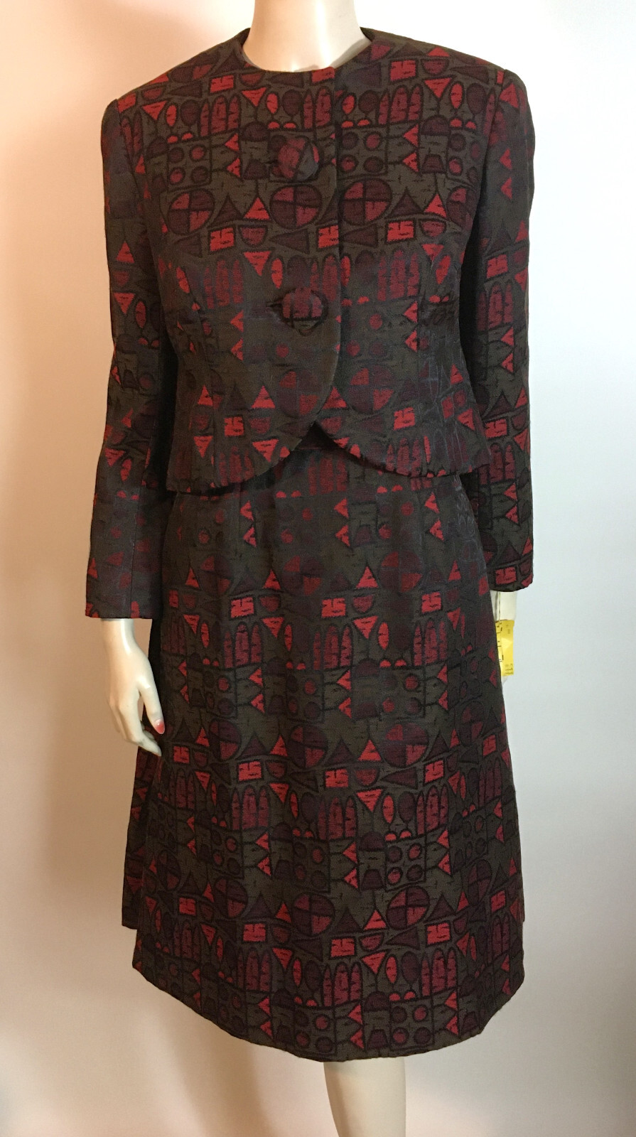 1960s Vintage NOS Unworn Marie Leavell MCM Abstract Pattern Dress Jacket Set S M