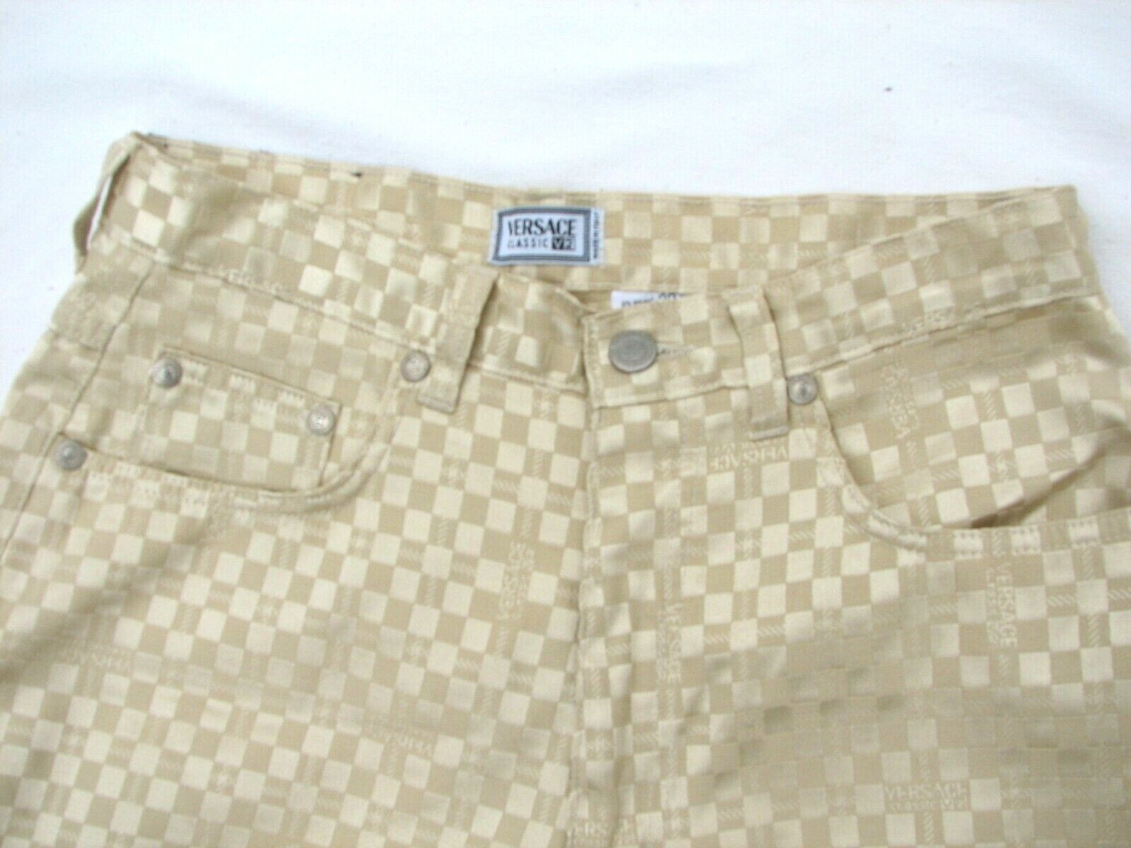 VERSACE CLASSIC V2 pantaloni donna vintage 5 tasche jeans beige oro vita alta