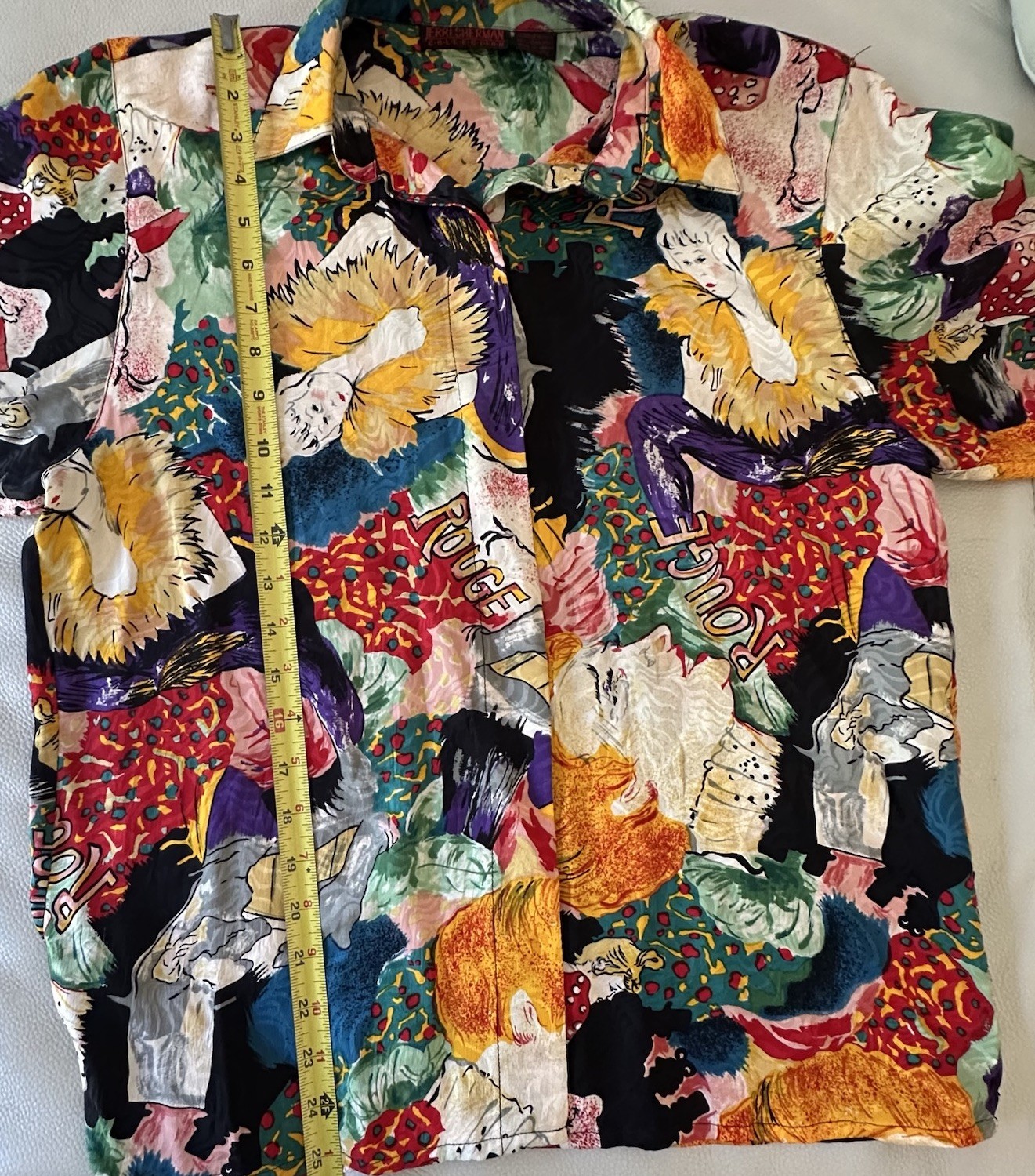 Vintage 80s Jerri Sherman Collection Silk Colorful Moulin Rouge Blouse Size 8
