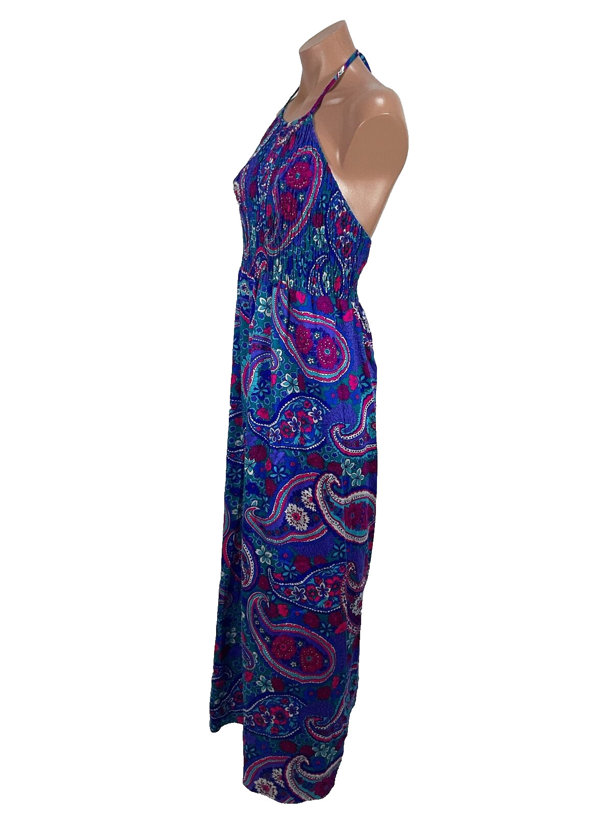 Vintage 1970s HIGH TIDE CALIFORNIA Maxi Paisley Beach POOL party Sun Dress XS/S