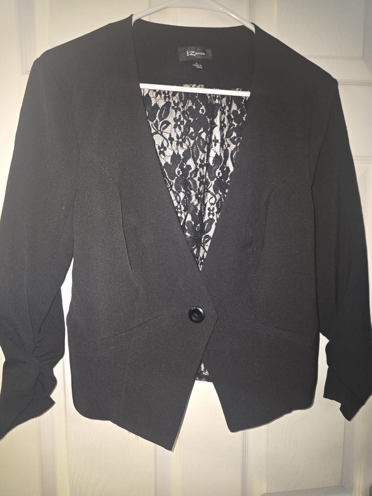 Women’s Beautiful Black „IZ Byer” 3/4 Sleeve Lace Fashion Sexy Blazer Y2K Large