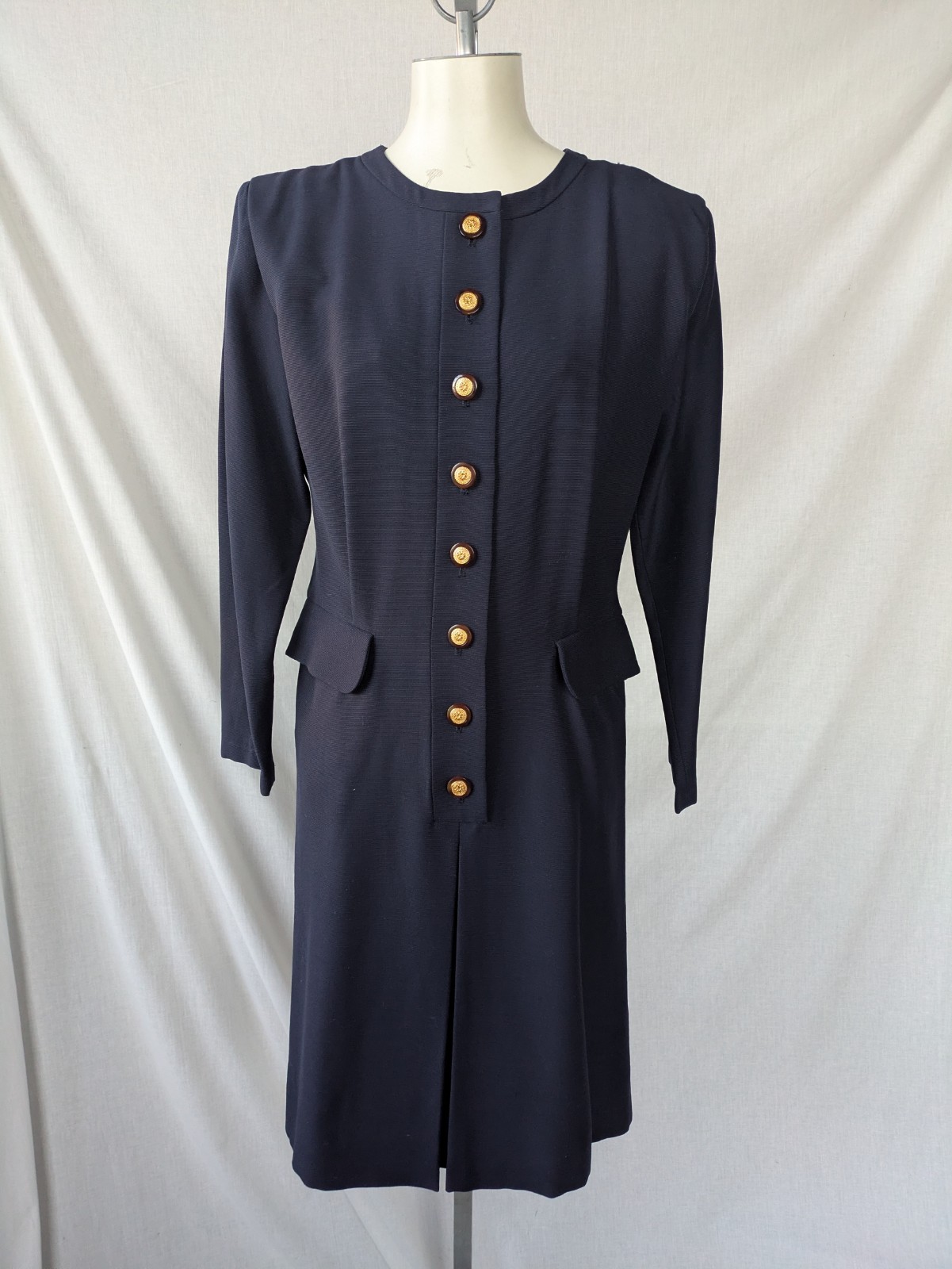 Vintage 1980s Yves Saint Laurent Rive Gauche Tunic Dress Navy Blue S/M VGUC