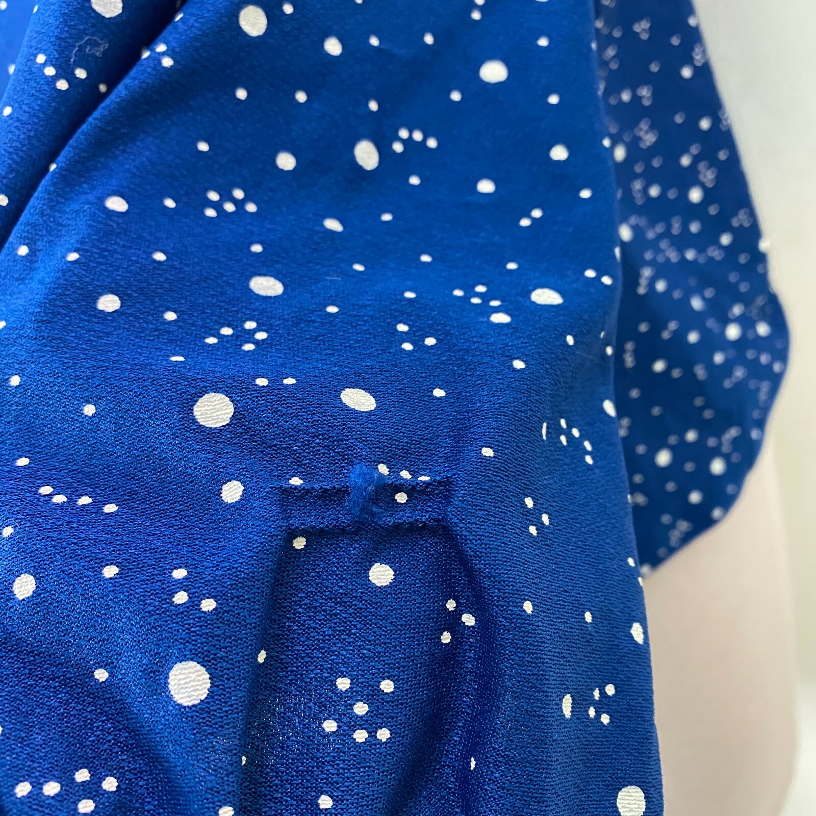 Vintage 70s Polyester Royal Blue & White Polka Dot Button Down Shirt