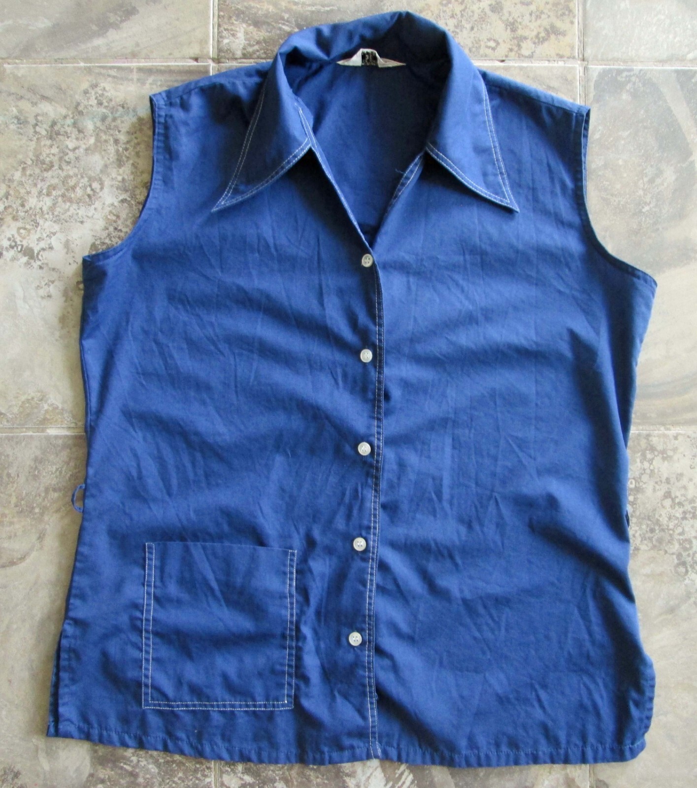 Vintage Permanent Press Sleeveless Uniform Shirt 36 Medium Vest Blue Hong Kong