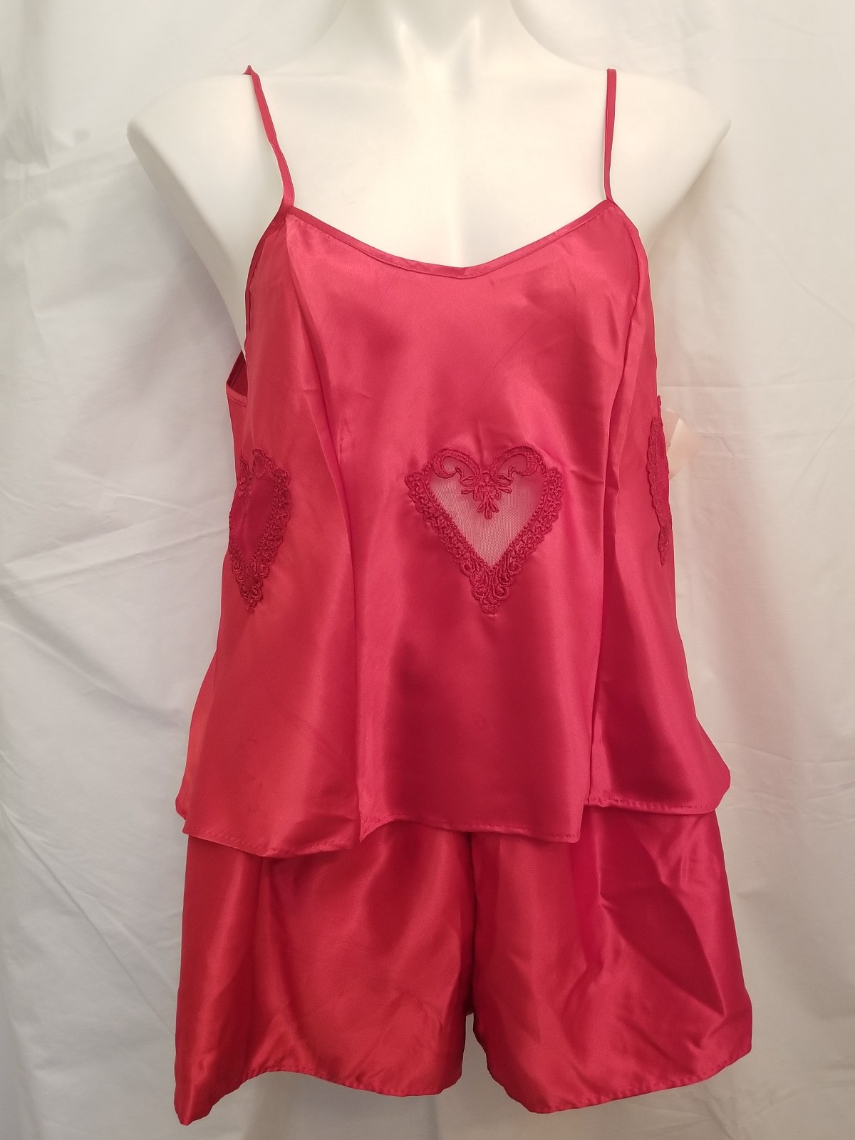 Vintage NWT Red Bridal Satin Hearts Camisole Sleep Boxer Shorts Panty Panties L