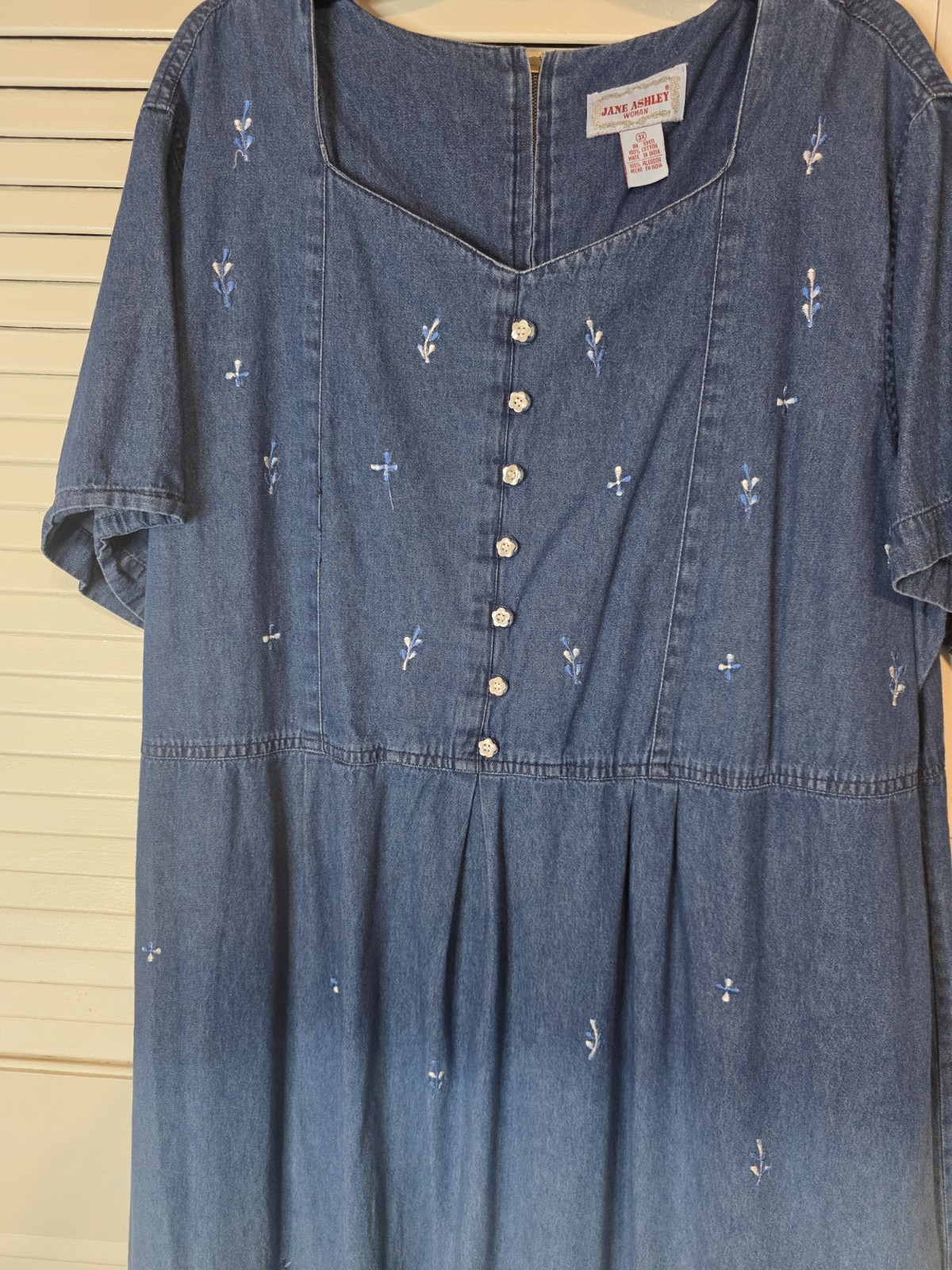 Vintage Jane Ashley Denim Floral Cottagecore Dress Size 3X ~ Fits 4X Also!