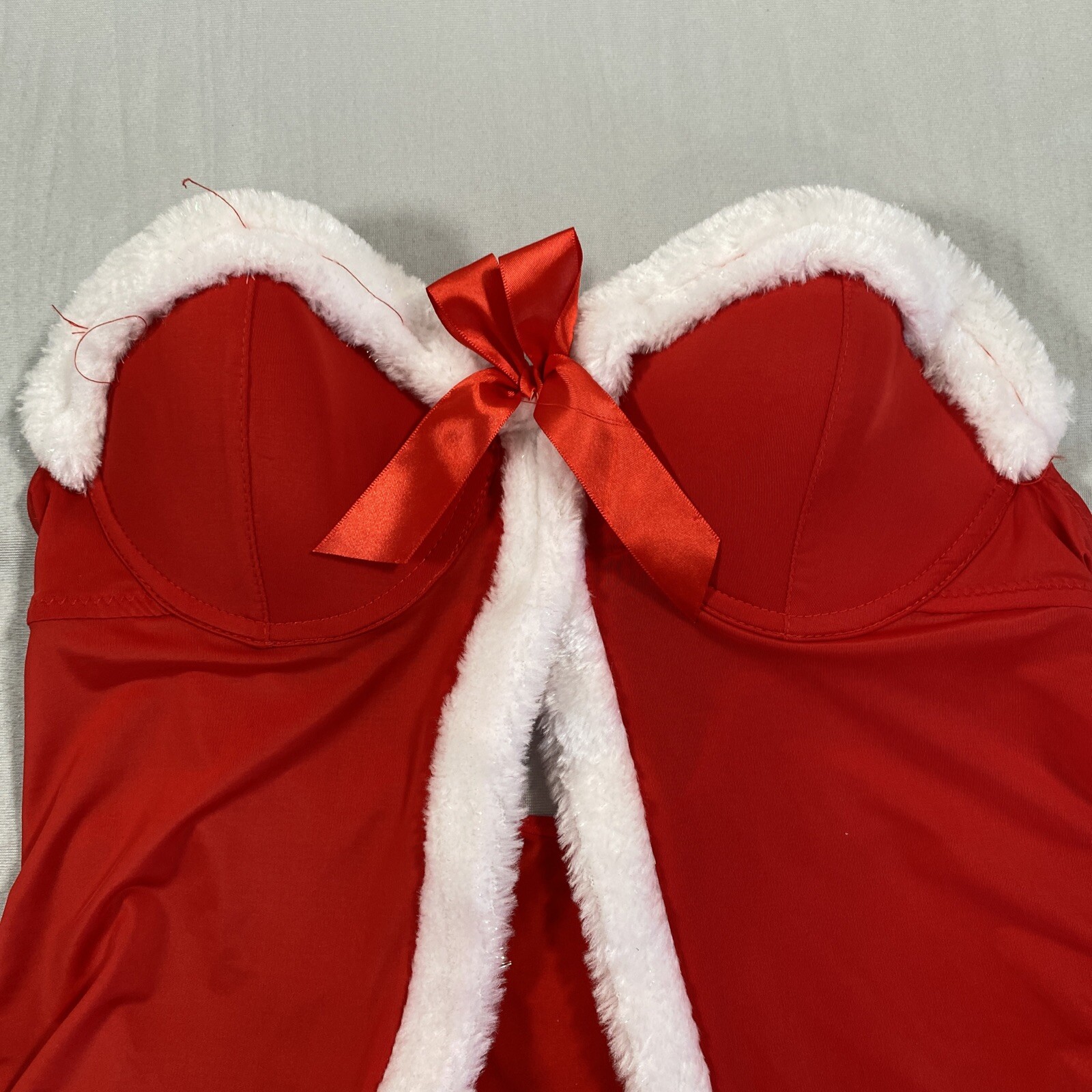 Body Candy Nightie Womens Medium Underwire Santa Mrs Claus Adjustable Faux Fur