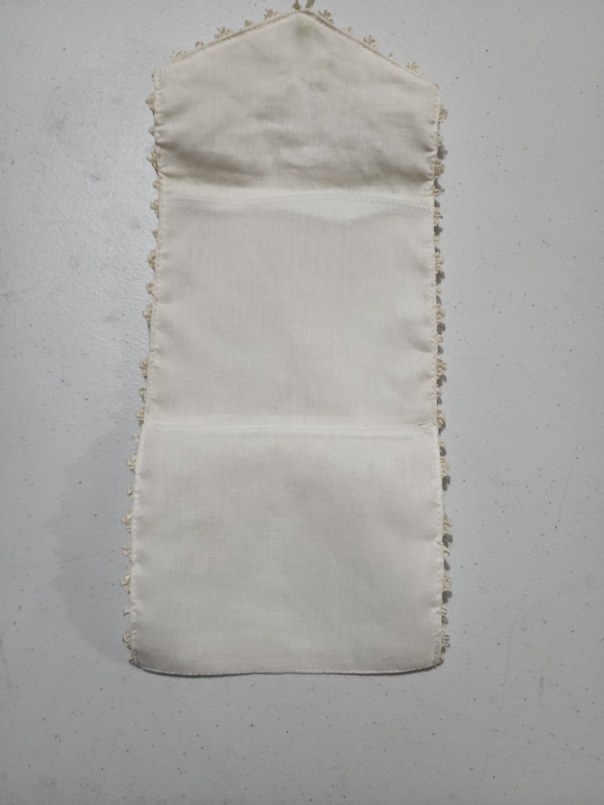 Antique 1920’s Linen Lingerie Hankie bag With Floral Applique Beads, Envelope