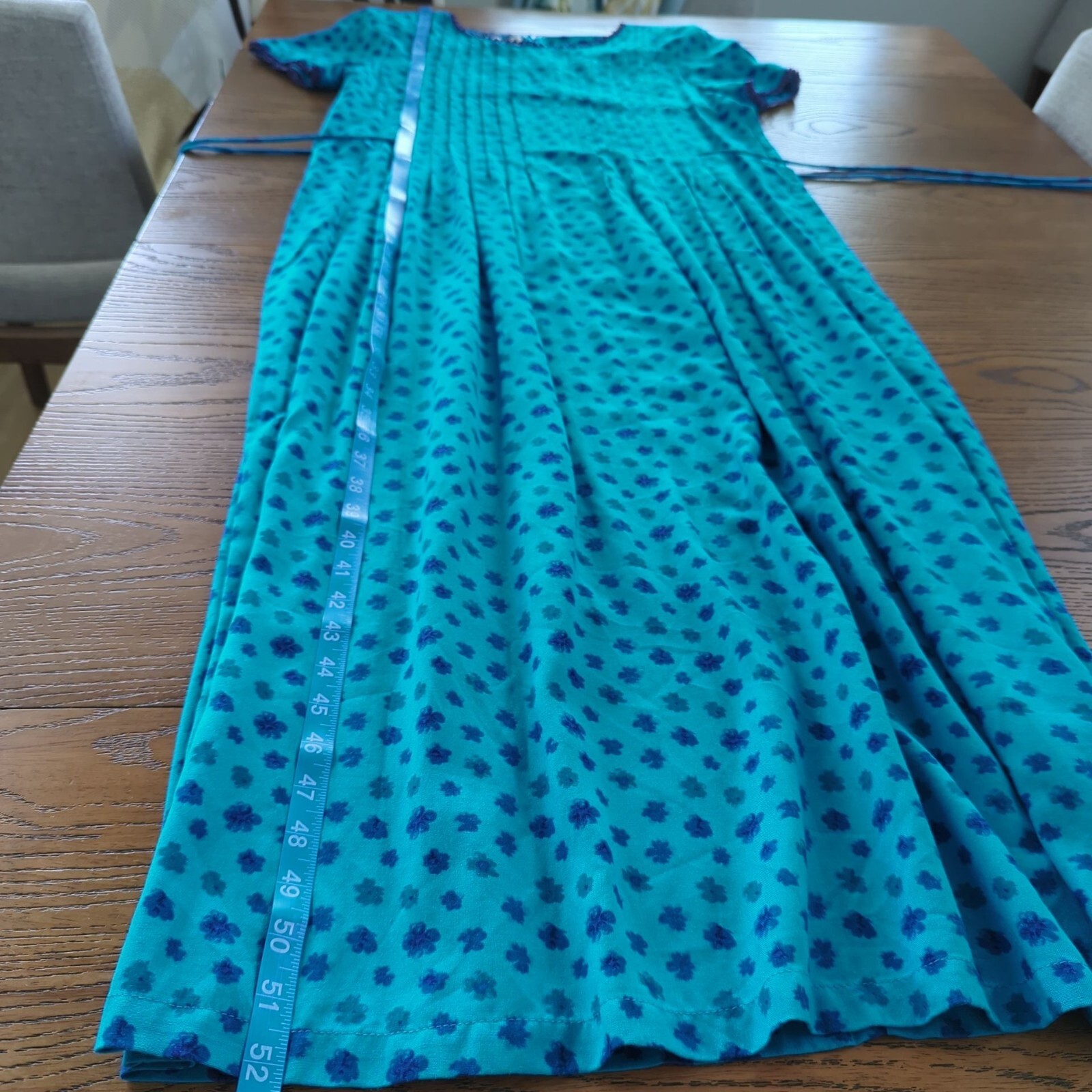 Vintage Sarah Elizabeth Floral Midi double tied modest blue Dress Waist Tie 8