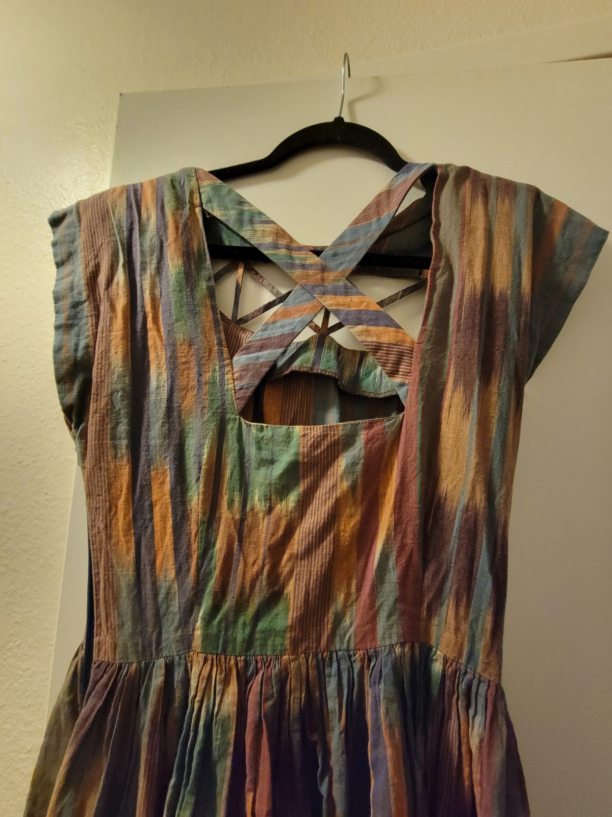 Vintage Regina Kravitz Dress Womens 6 Boho Artsy Abstract Stripe Open Back Midi