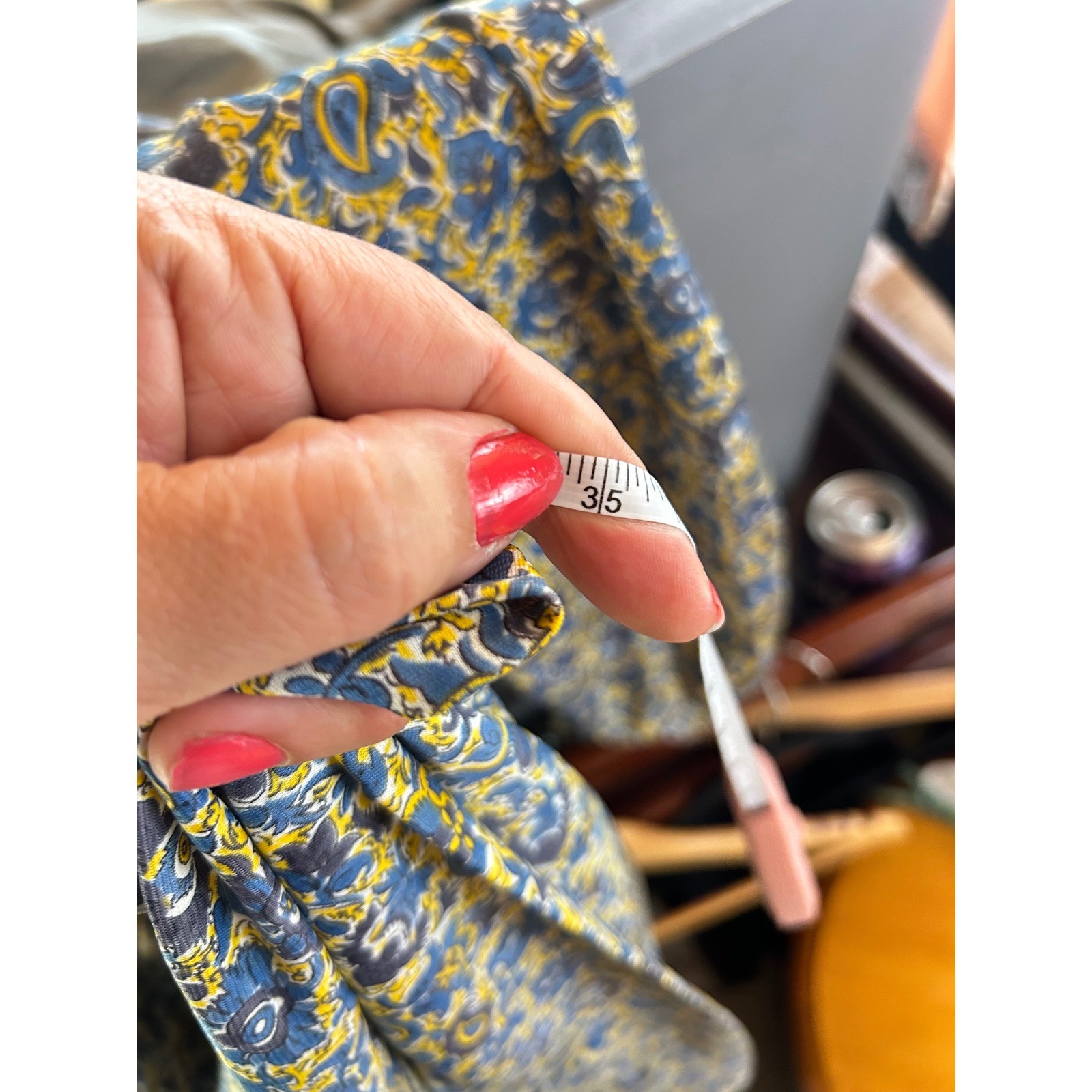 Vintage Day Dress Womens Size 14.5 Blue Yellow Paisley Pleated Shelton Stroller