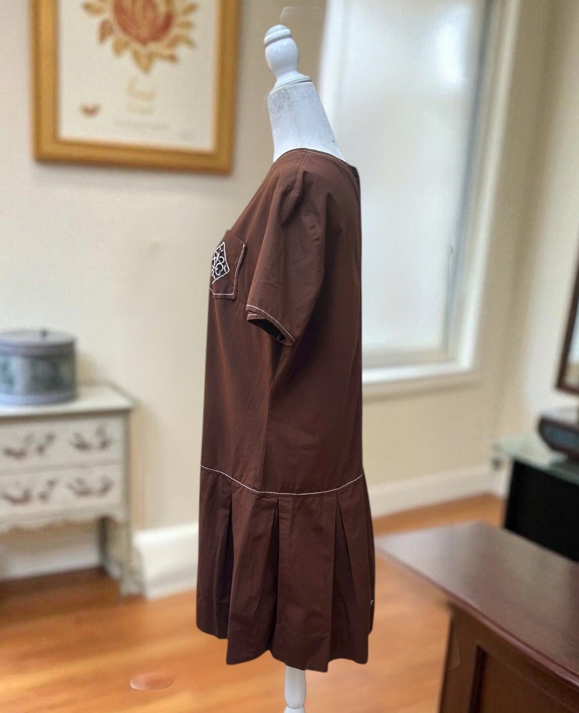 Vtg 80s does 1920s Dress Chocolate Art Deco Fleur-de-lis French Royal Sz 38 W