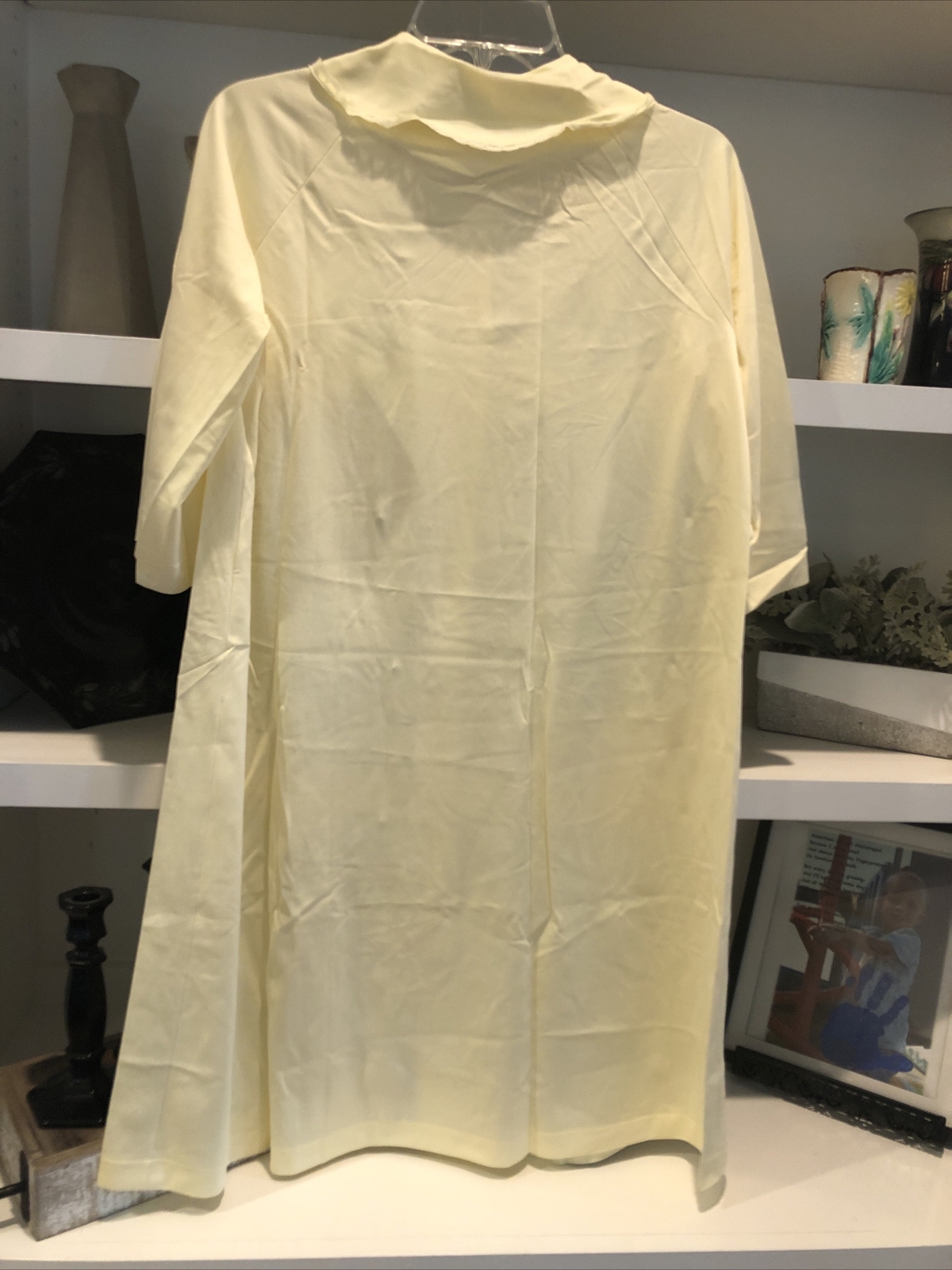 Vintage Shadowline Robe Yellow Womens Small Half Sleeve Button Up Housecoat