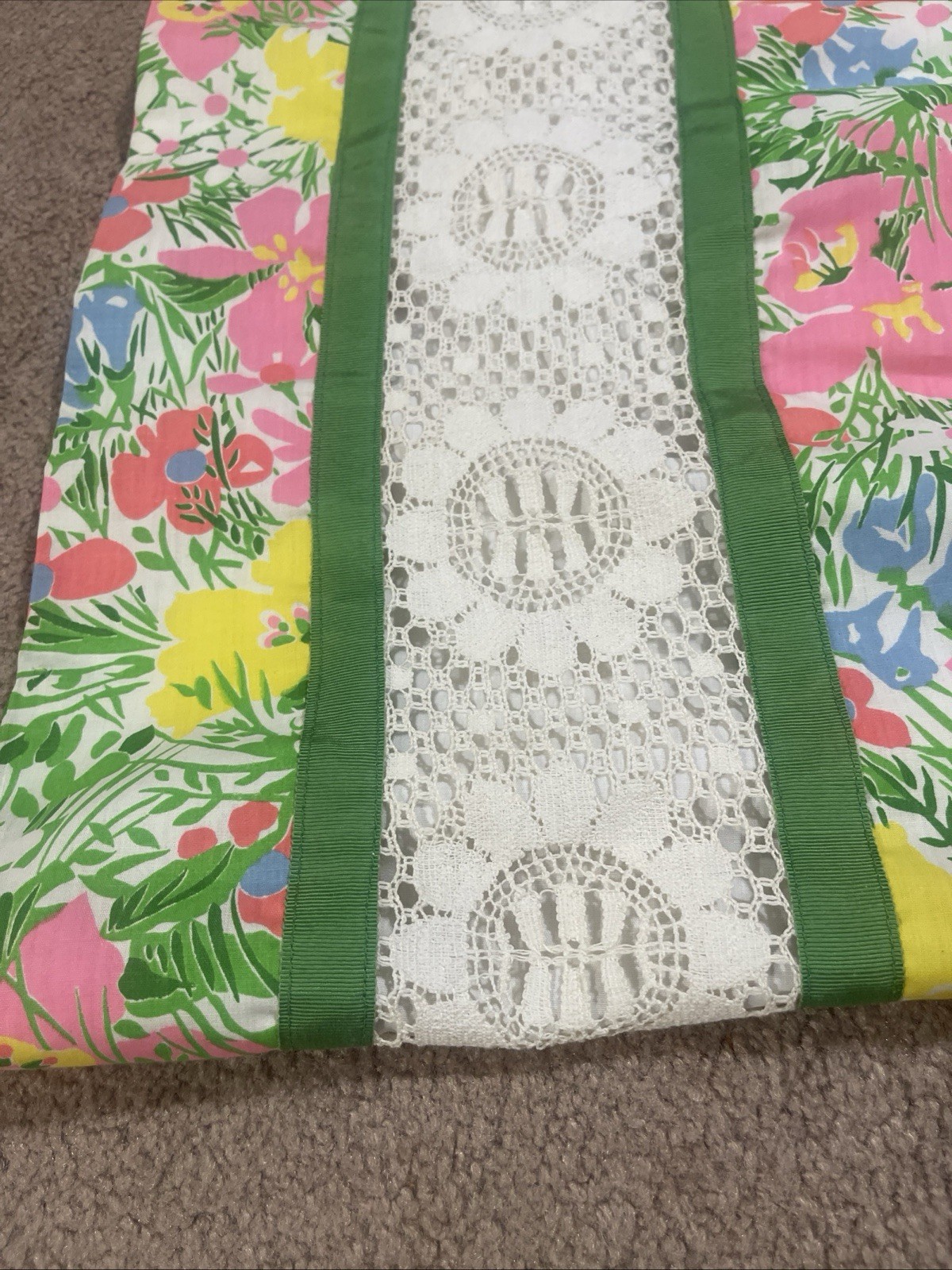 Vintage Floral Patchwork Strapless Dress Skirt Lace Cottagecore 70s Prairie Pink