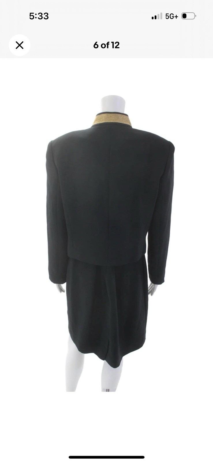 Vintage 80’s Florine Wachter Power Suit Black Gold Power Suit Skirt Set US 12