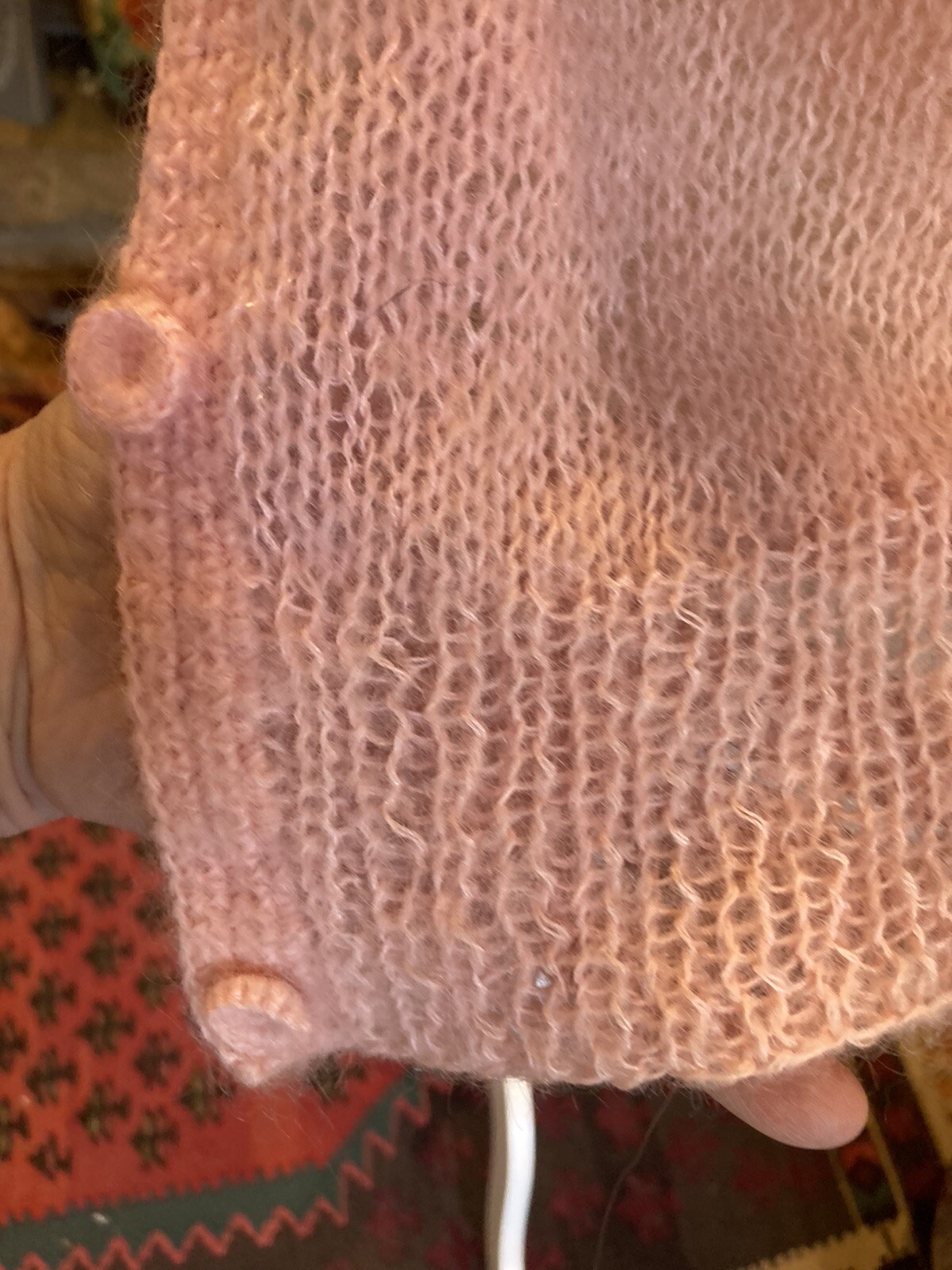 Vintage 1950’s McMullen Import Pink Hand Knit Mohair Blend Cardigan Fab! Sz M