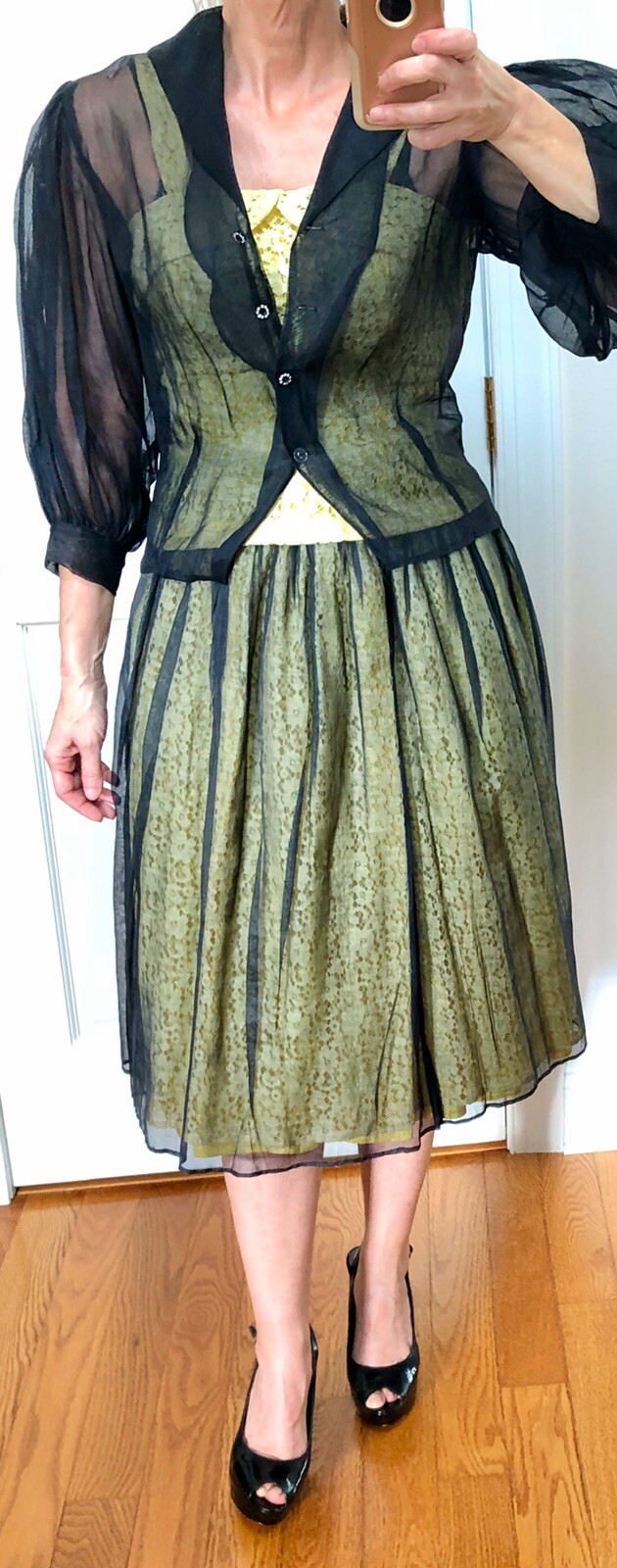 SCARCE VTG 1950s Designer GRETA PLATTRY Yellow Lace & Organdy PATIO SUNDRESS SET