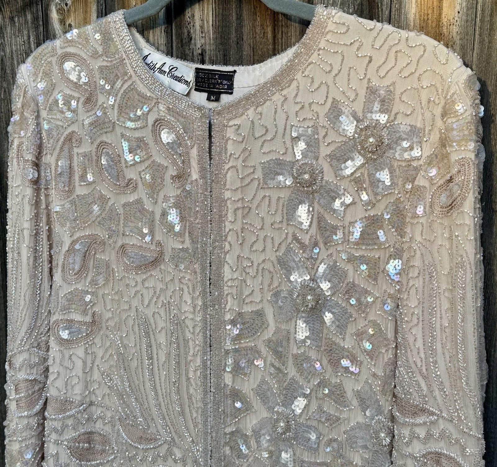 VTG JUDITH ANN CREATIONS Bead Sequin 100% Silk Jacket Sz Medium