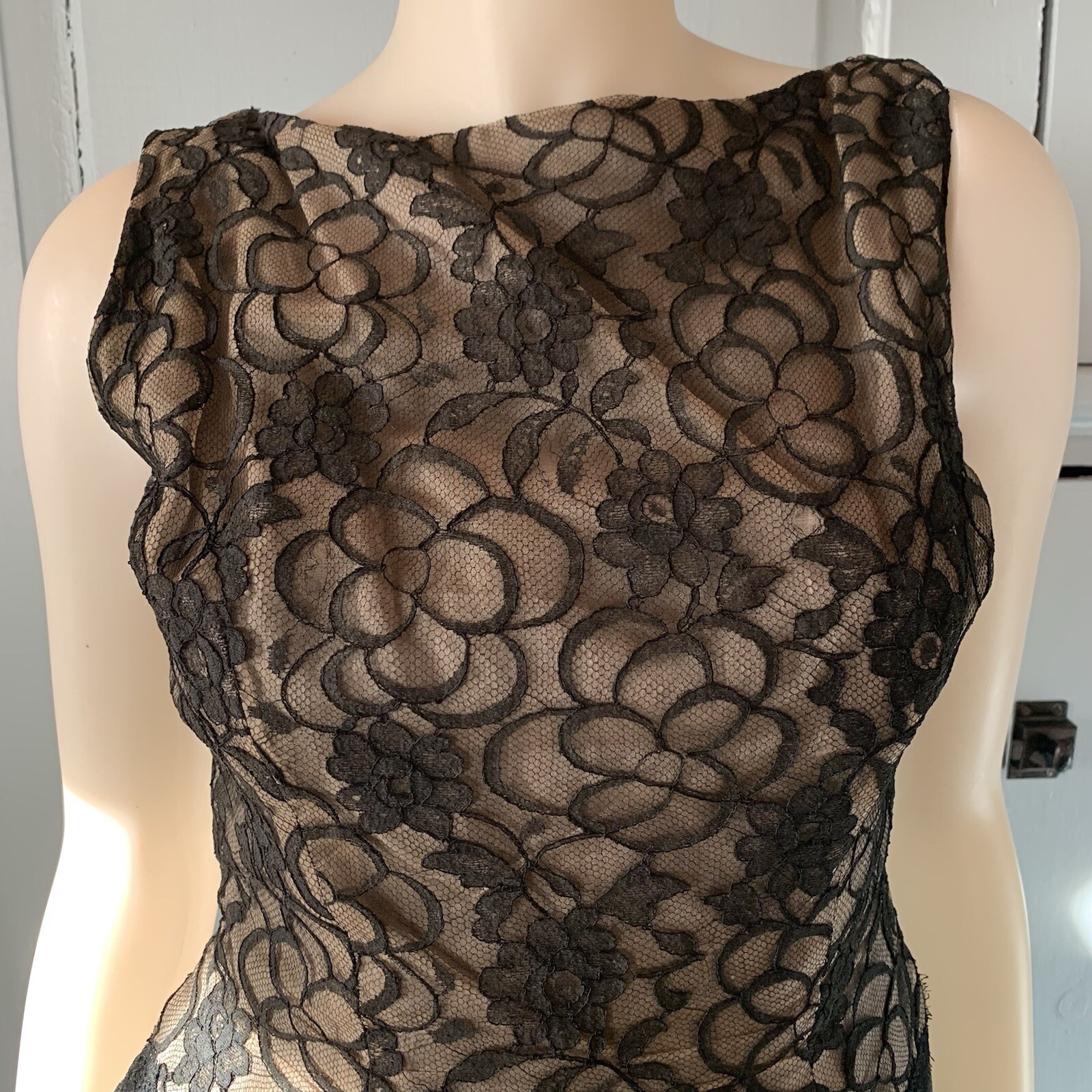 Vintage 1960s Lace Organza Party Dress Small FRAGILE HOLES PLEASE READ LBD Black