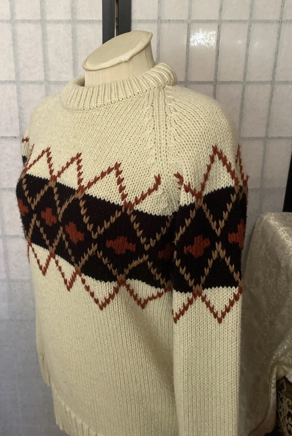 John Wanamaker VTG 80s/90s Acrylic Argyle Sweater Approx. M/39” Bust