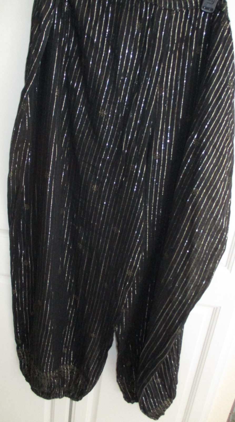 1970’s Oh Calcuta Cotton One Size Black & Silver Pants Thread with Beige Flower