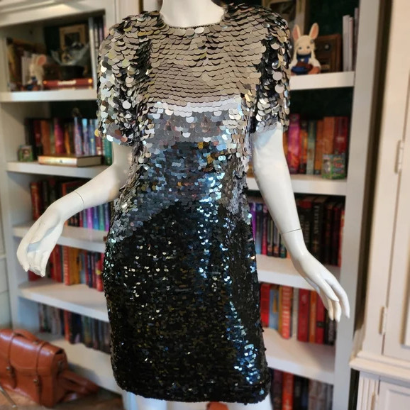 Vintage Black and Silver Sequin Sheath Party Dress Size S/M (check measurements)