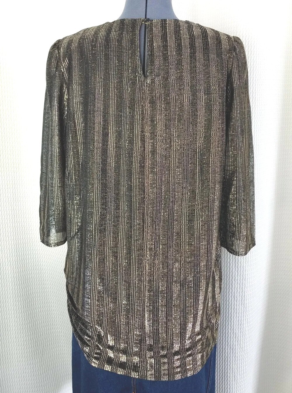Vintage Jenny Gold & Black Metallic Striped Top Size 14