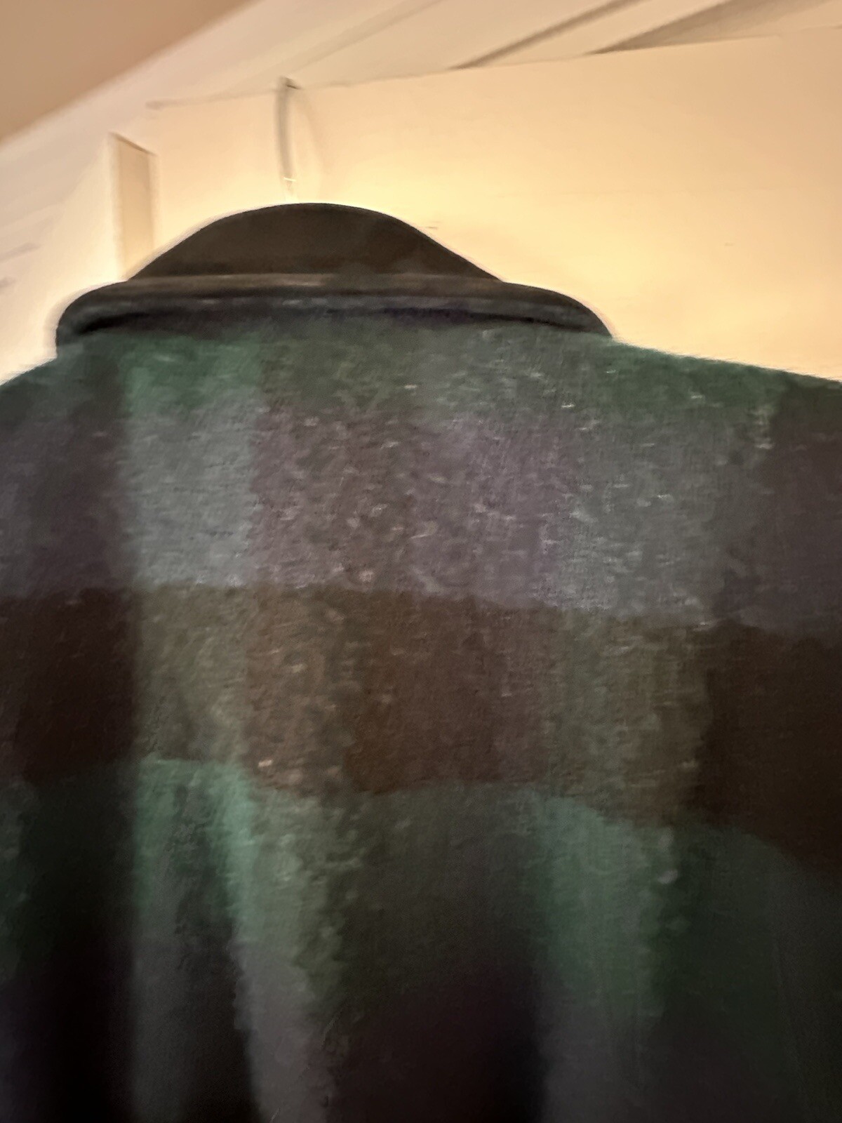 Woolrich Plaid Wool Coat, Leather Trim Size S Large Pockets, USA Vintage Women’s