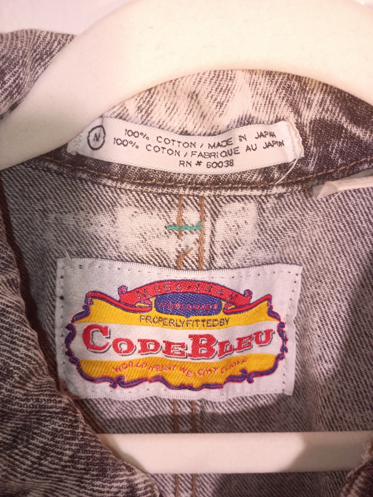 VTG Code Bleu Denim Jacket M 80s 90s Acid Wash Gray Black Cropped Made in