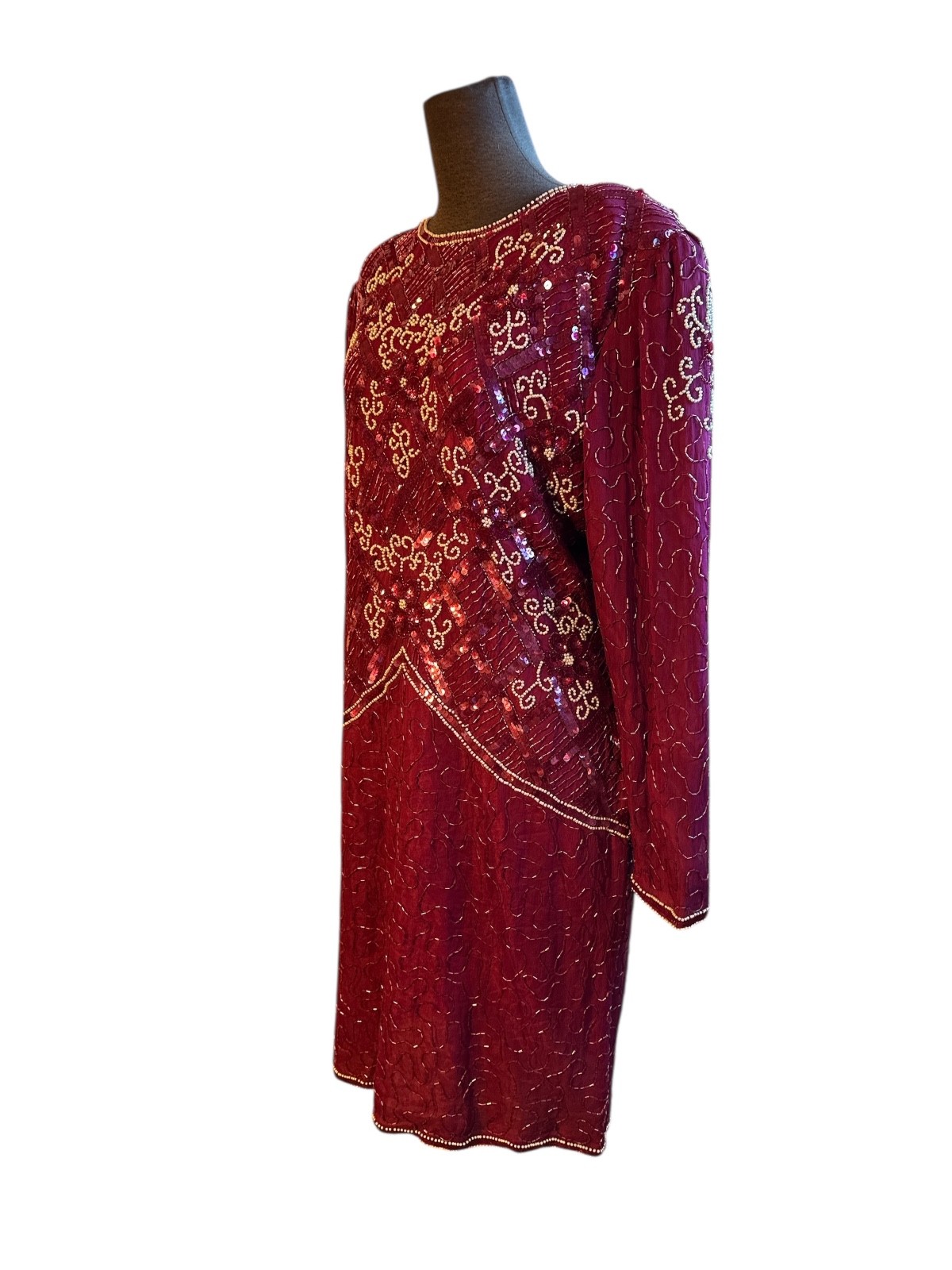Sweelo Vintage Heavily Sequin Beaded Sheath Evening Event Holiday Dress XL 12-14