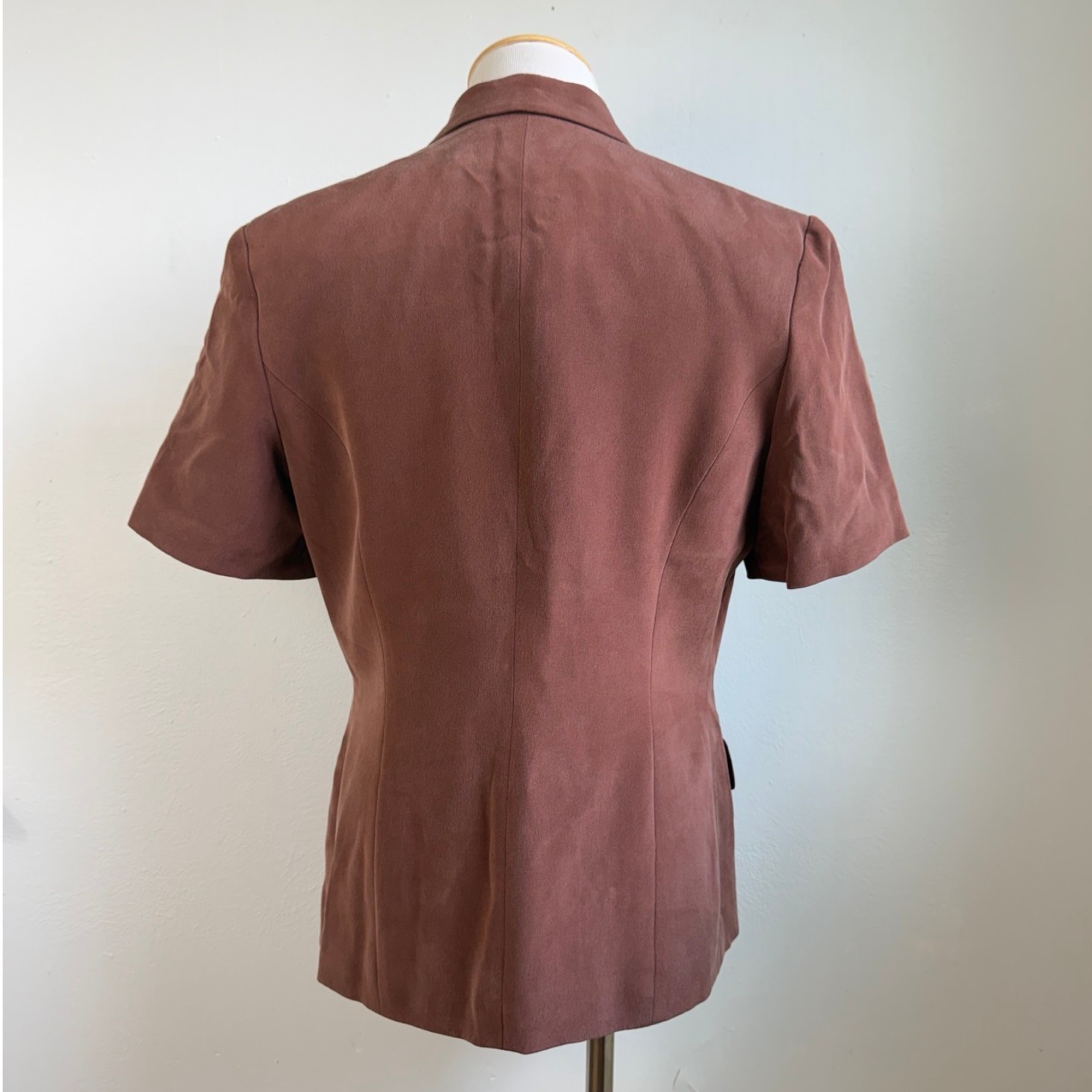 Vintage Mahogany Brown Silk Short Sleeve Blazer Size Small 6 Sport Coat Jacket