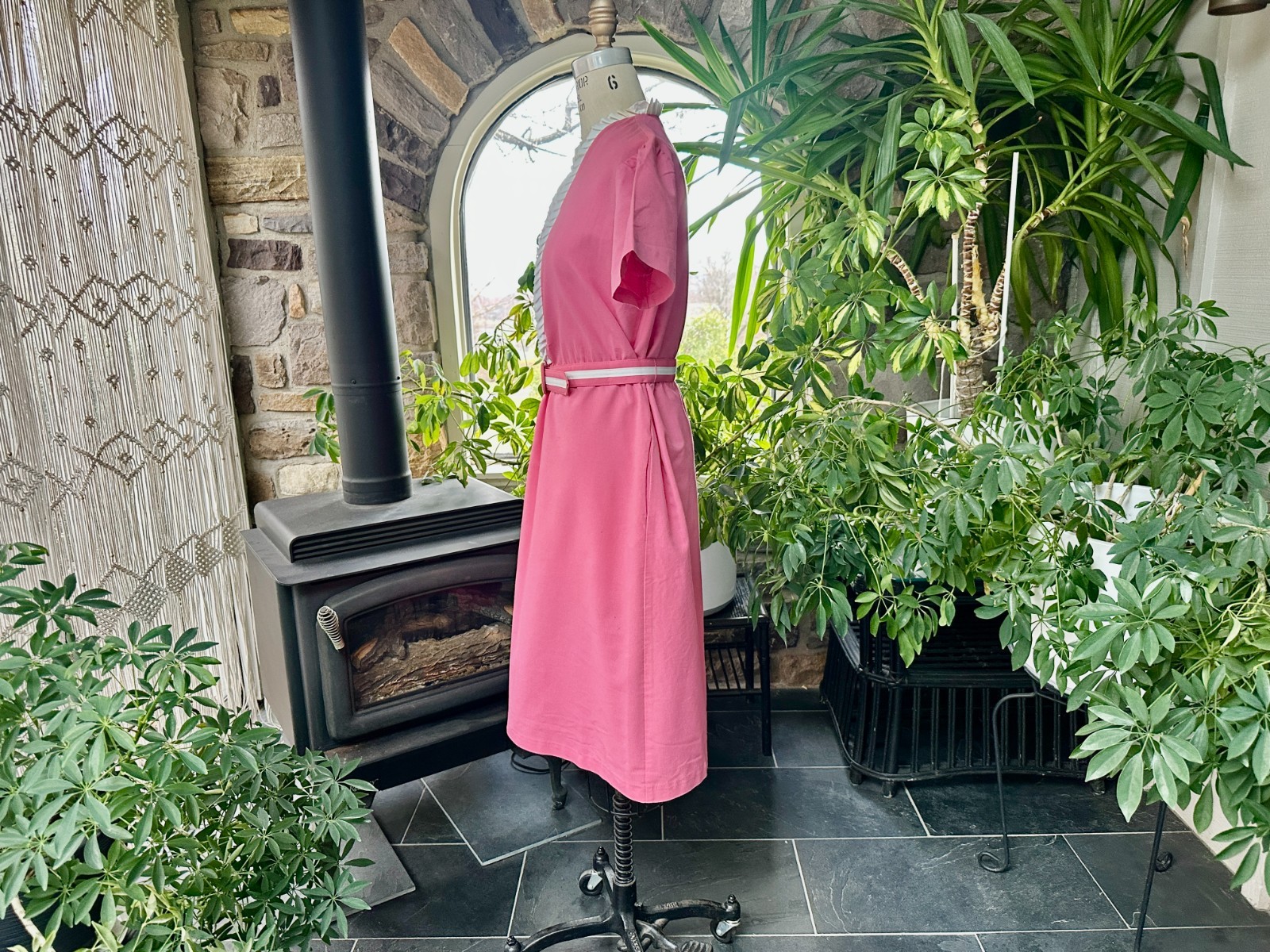 Vintage 1970s Pink and White Trim Belted Dress Sears the Fashion Place