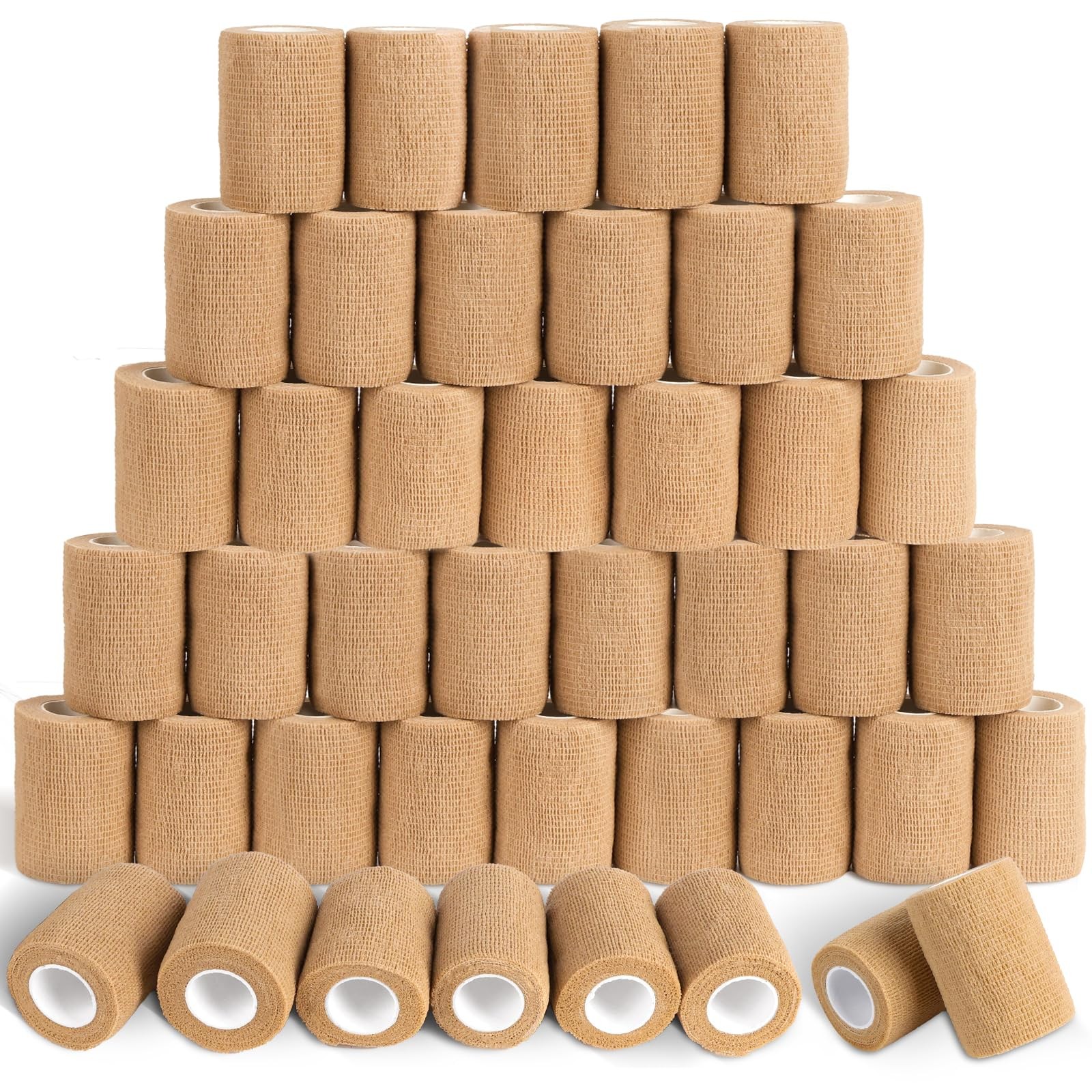 60-Pack Skin Self Adhesive Bandage Wrap, 3″x5yds Cohesive, Vet & Sports Use