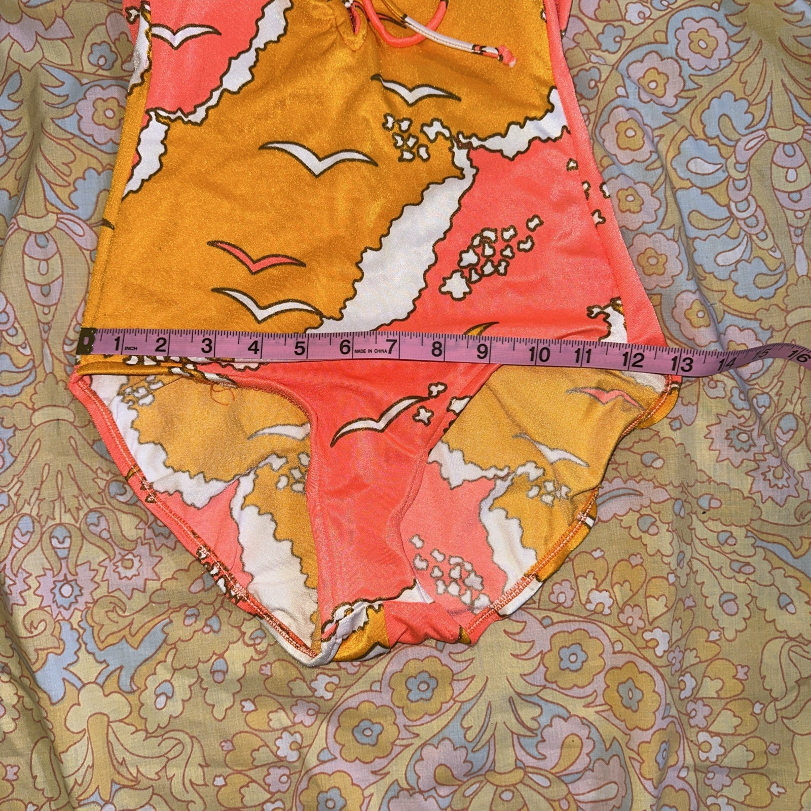 Vintage 60’s Orange And White Swimsuit With Torpedo Bra Top Size 12